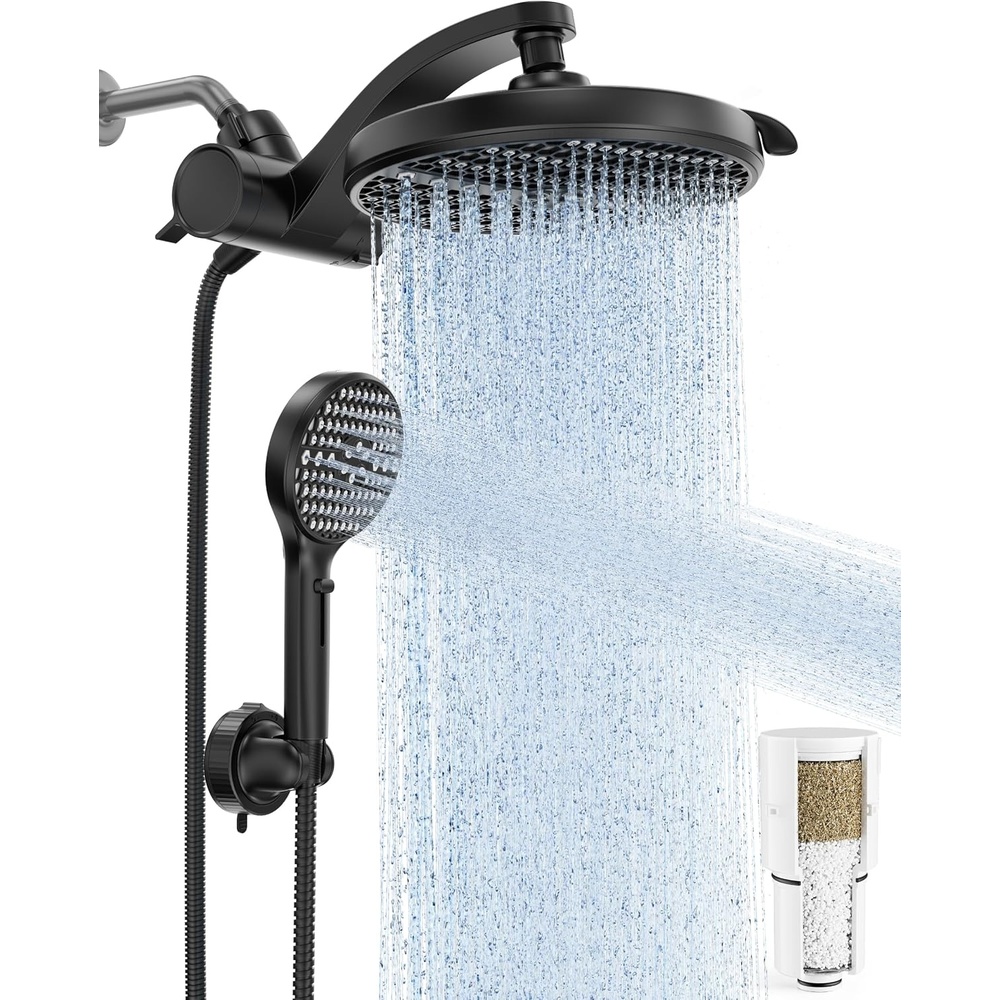 image:imageVeken Filtered Shower Head with Handheld Multipattern Rain Showerhead SetMatte Black