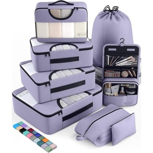 Veken 10 Set Packing Cubes for Travel Essentials, Suitcase Organizer Bags in 4 Sizes, Carry-On Luggage Accessories with Laundry Bag, Airplane Must Have with 99-Count Mesh Holes(04 Purple Gray)