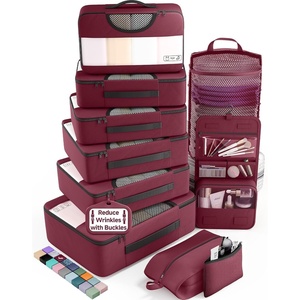 Veken 10 Set Packing Cubes for Travel Essentials, Suitcase Organizer Bags in 4 Sizes, Carry-On Luggage Accessories with Laundry Bag, Airplane Must Have with 99-Count Mesh Holes(12 Wine Red)