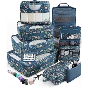 Veken 4 Set/6 Set /8 Set /9 Set /10 Set /11 Set Packing Cubes for Travel Essentials, 10 Set, 02 Cream(08 Navy Flower)