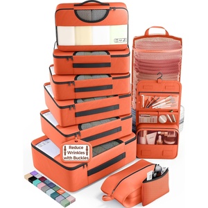Veken 4 Set/6 Set /8 Set /9 Set /10 Set /11 Set Packing Cubes for Travel Essentials, 10 Set, 02 Cream(12 Orange)