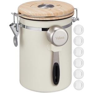 Veken Coffee Canister, Airtight Stainless Steel Kitchen Food Storage Container with Date Tracker and Scoop for Grounds Coffee, Beans, Tea, Flour, Cereal, Sugar, 22OZ,Cream