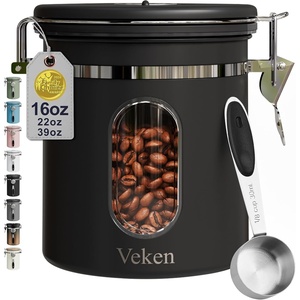 Veken Coffee Canister with Window, Airtight Stainless Steel Container, 22OZ(Black)