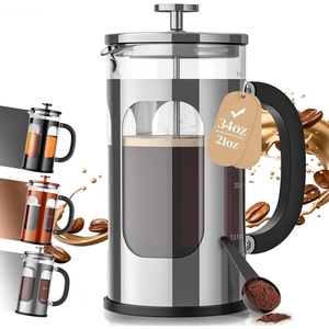 Veken French Press Coffee Maker, No Plastic Touching Cafe,34oz 1 L Cafetera(Silver)