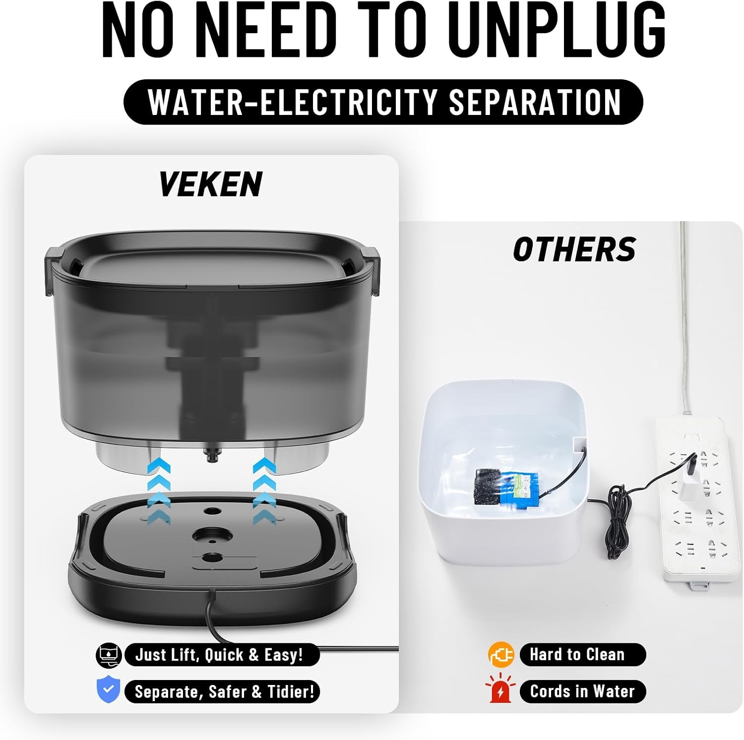 image:imageVeken 85oz25L Cat Water Fountain with Detachable Tank amp Secure ClipsBlack