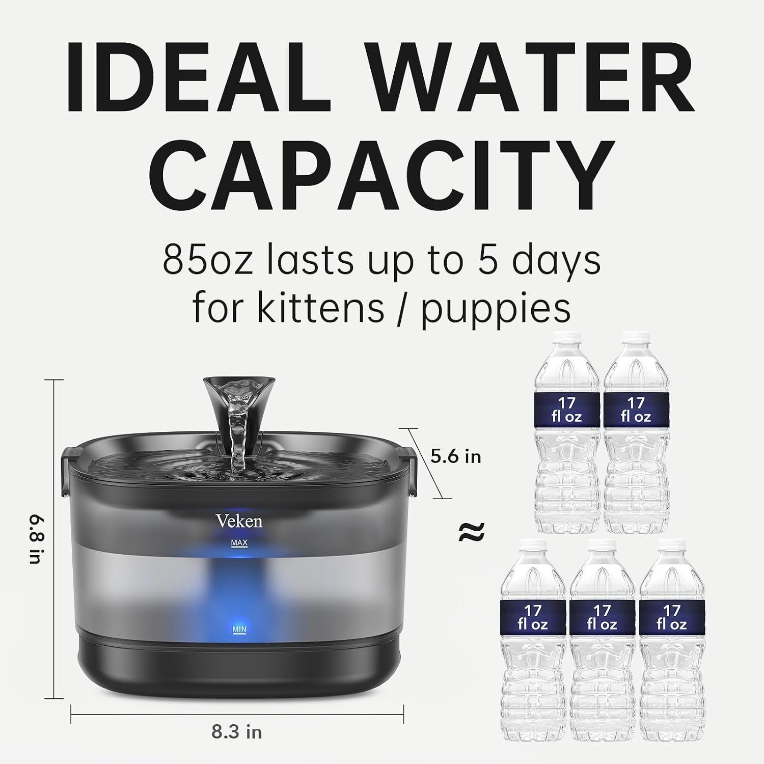 image:imageVeken 85oz25L Cat Water Fountain with Detachable Tank amp Secure ClipsBlack