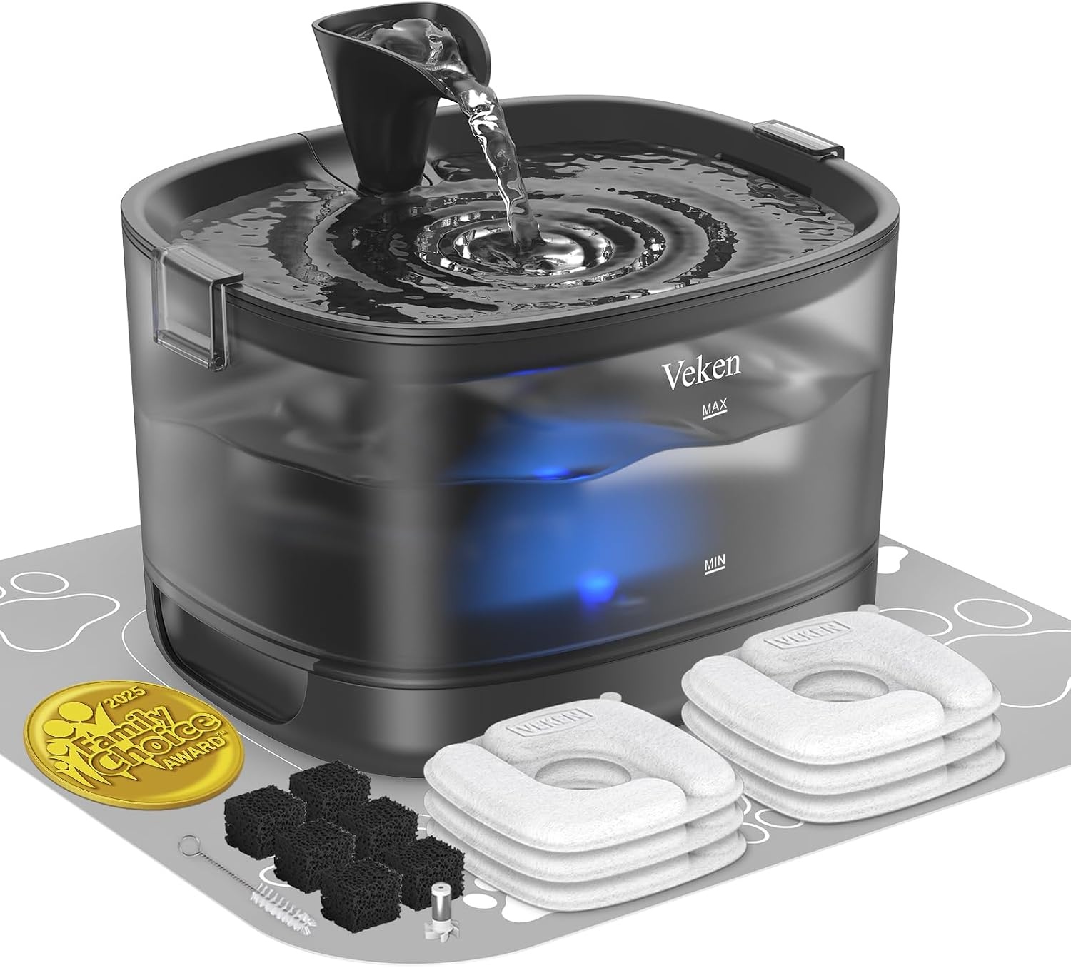 image:imageVeken 85oz25L Cat Water Fountain with Detachable Tank amp Secure ClipsBlack