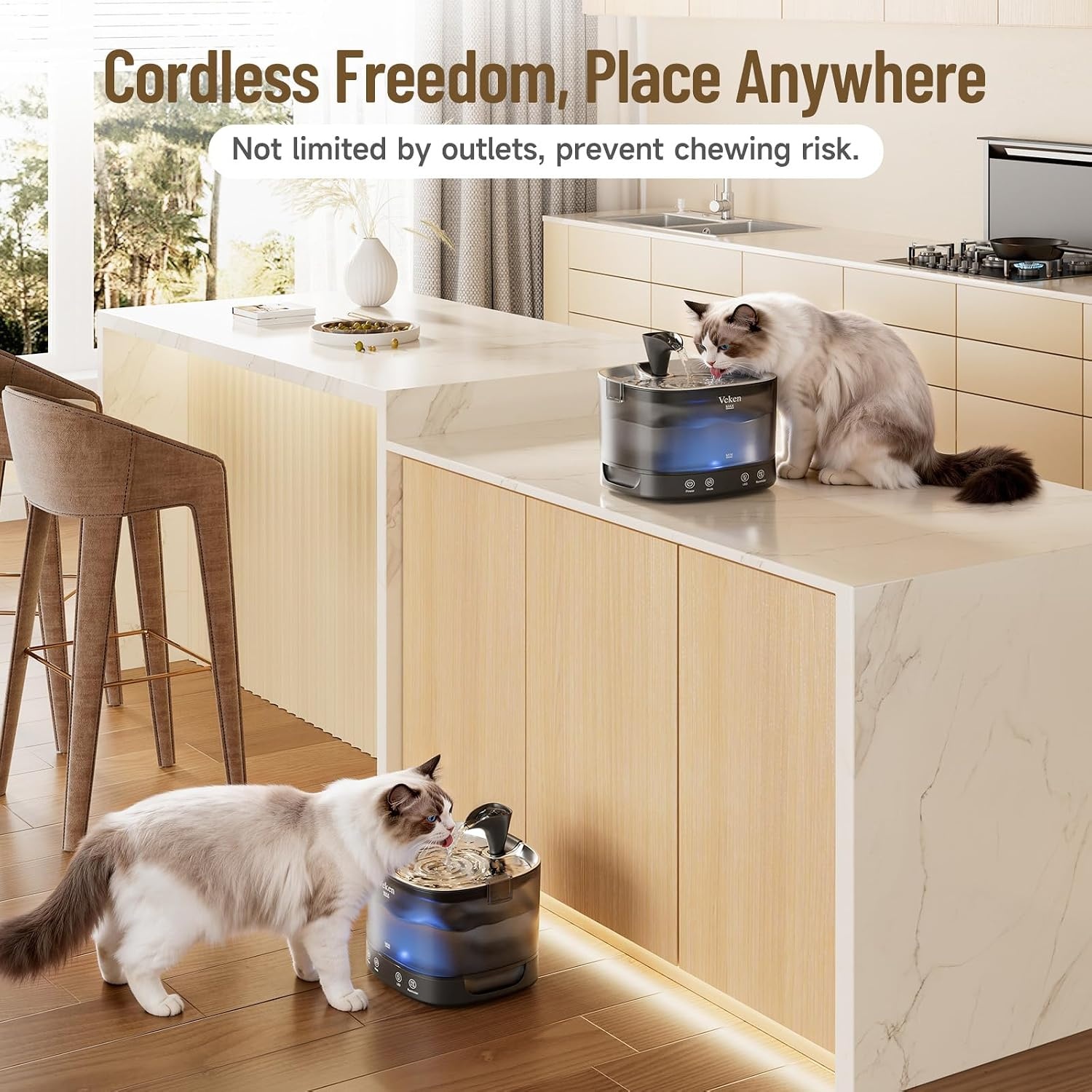 image:imageVeken 85oz25L Cat Water Fountain with Detachable Tank amp Secure ClipsBlack Silver