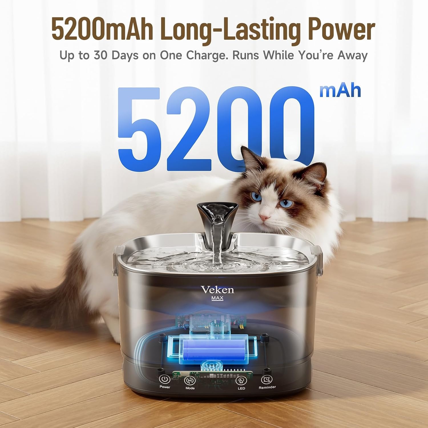 image:imageVeken 85oz25L Cat Water Fountain with Detachable Tank amp Secure ClipsBlack Silver