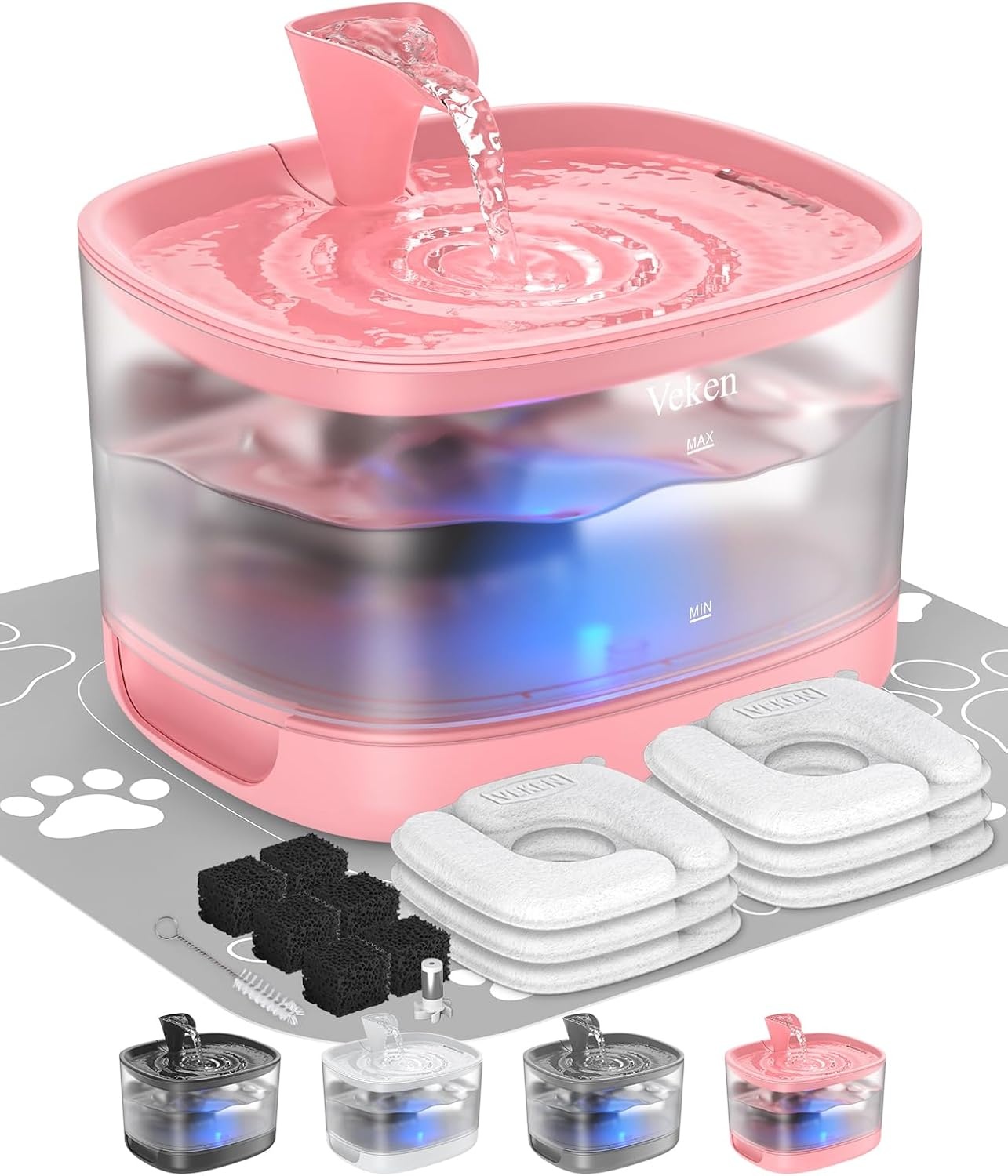 image:imageVeken 85oz25L Cat Water Fountain with Detachable Tank amp Secure ClipsRed