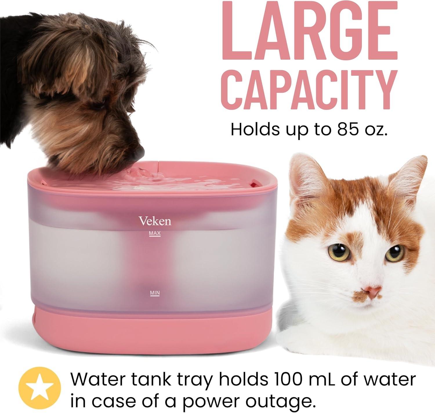 image:imageVeken 85oz25L Cat Water Fountain with Detachable Tank amp Secure ClipsRed