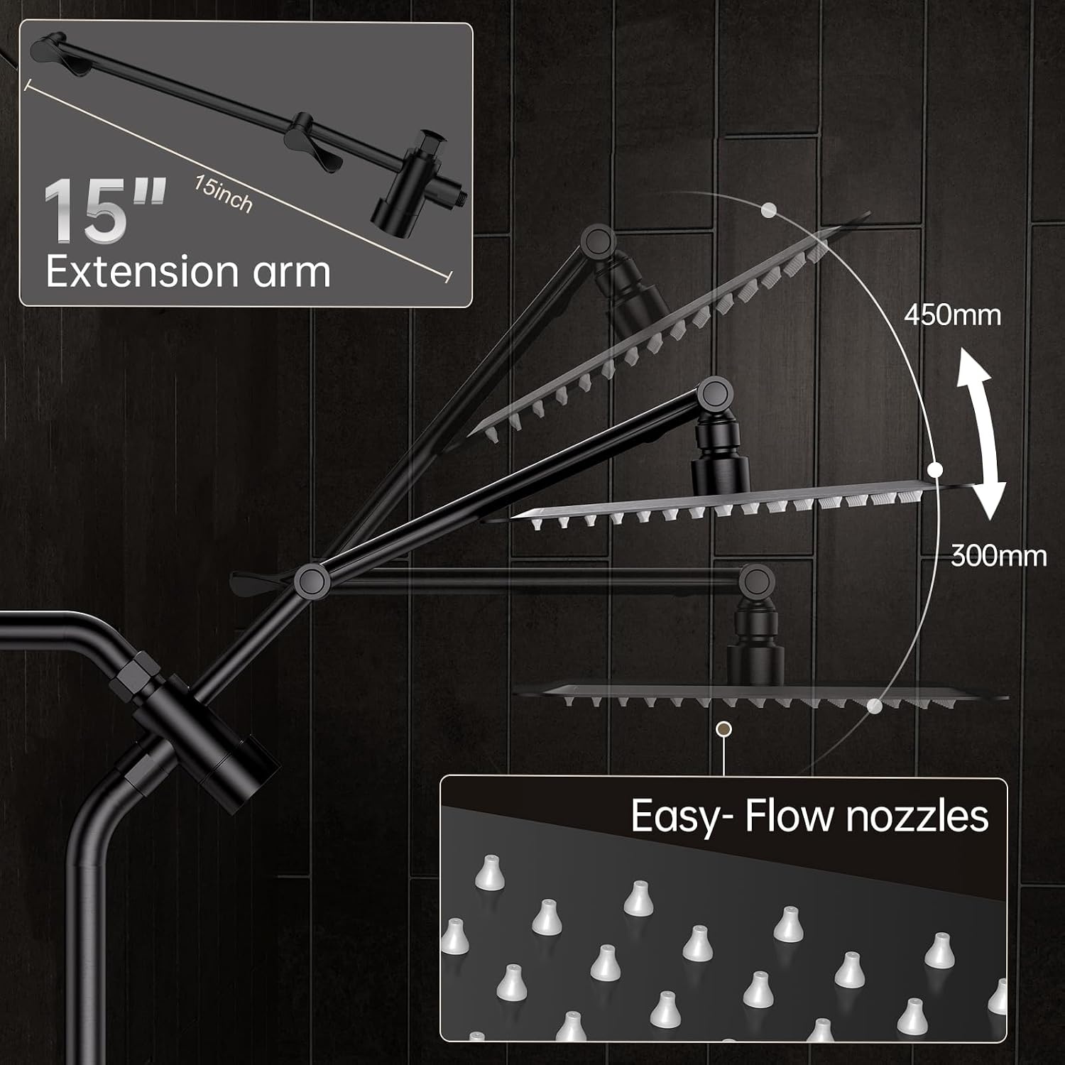 image:imageVeken All Metal 10 Luxurious Rain Shower Head with Handheld SpraySquareBlack Matte