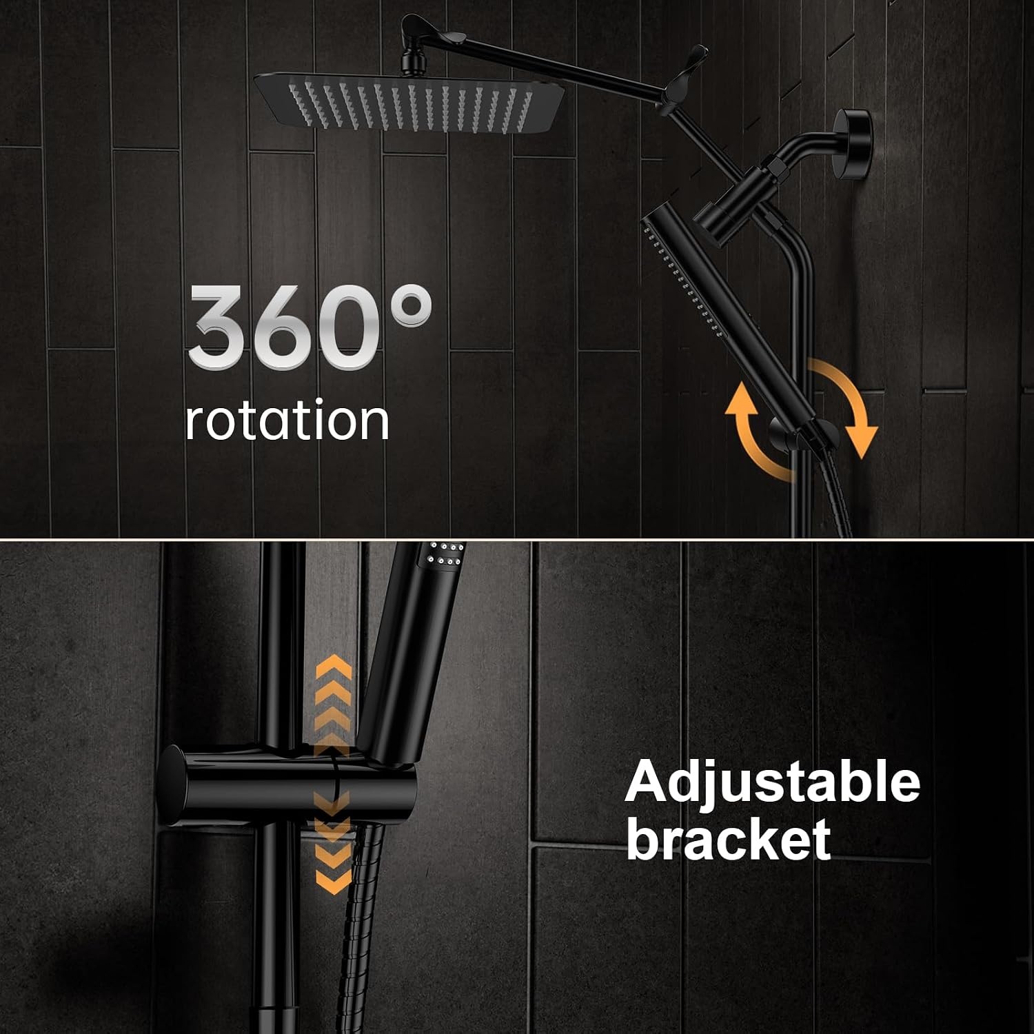 image:imageVeken All Metal 10 Luxurious Rain Shower Head with Handheld SpraySquareBlack Matte