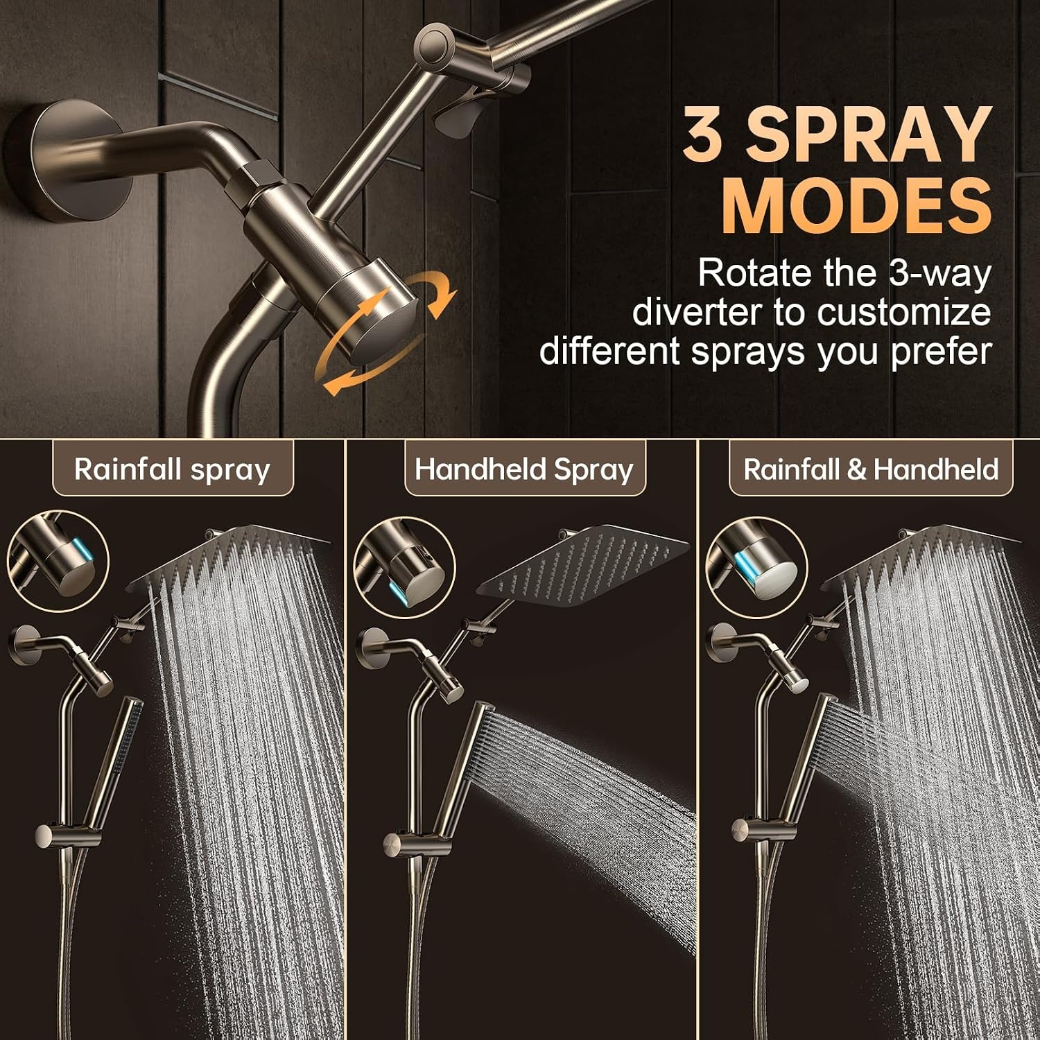 image:imageVeken All Metal 10 Luxurious Rain Shower Head with Handheld SpraySquareBrushed Nickel