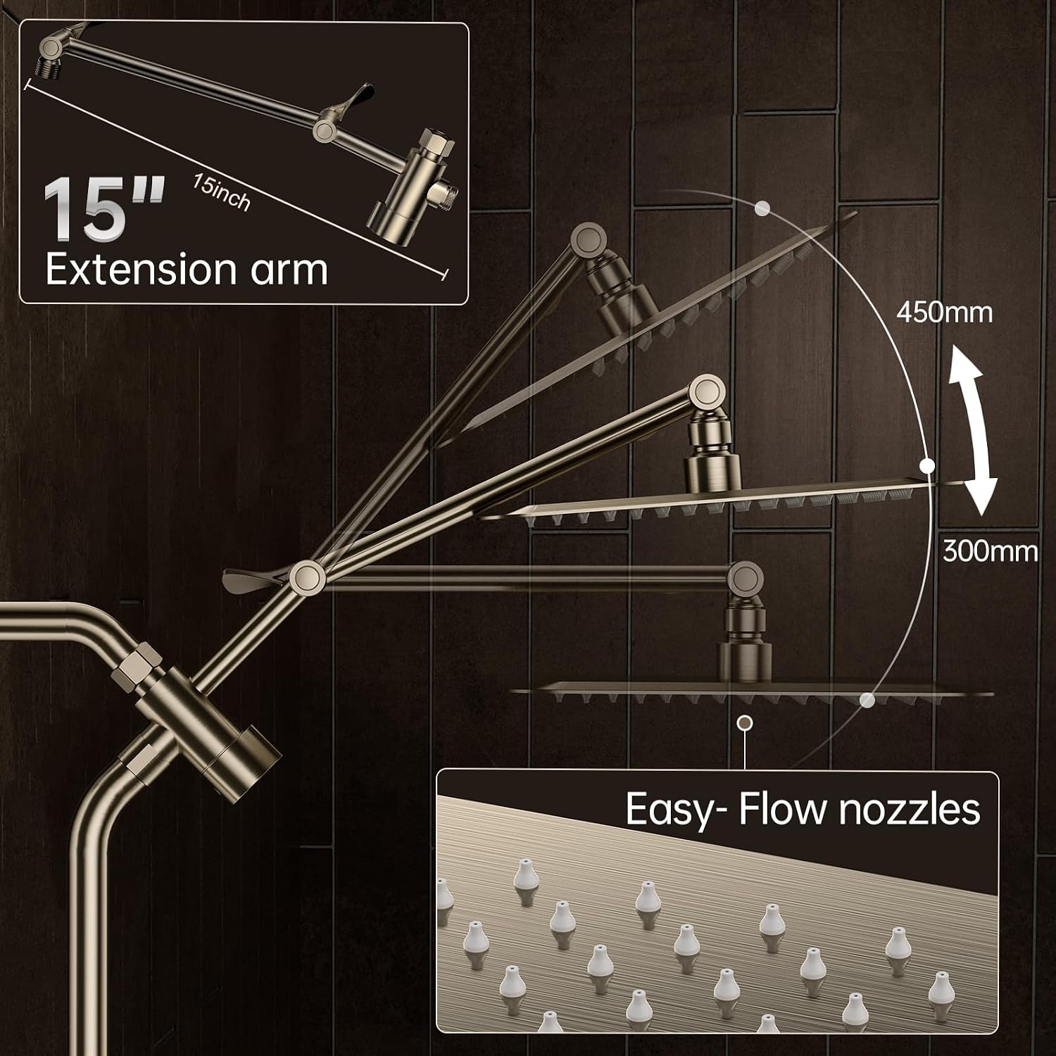 image:imageVeken All Metal 10 Luxurious Rain Shower Head with Handheld SpraySquareBrushed Nickel