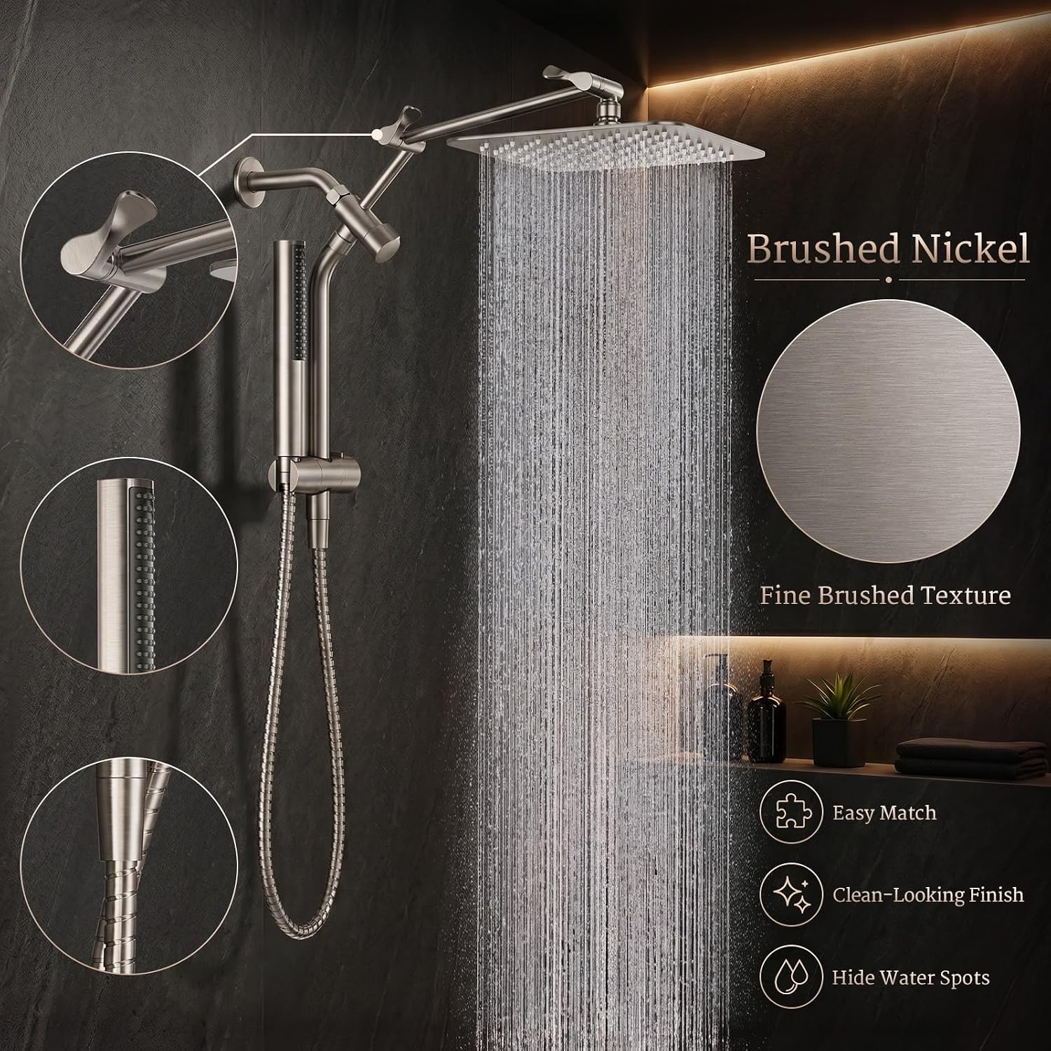 image:imageVeken All Metal 10 Luxurious Rain Shower Head with Handheld SpraySquareBrushed Nickel