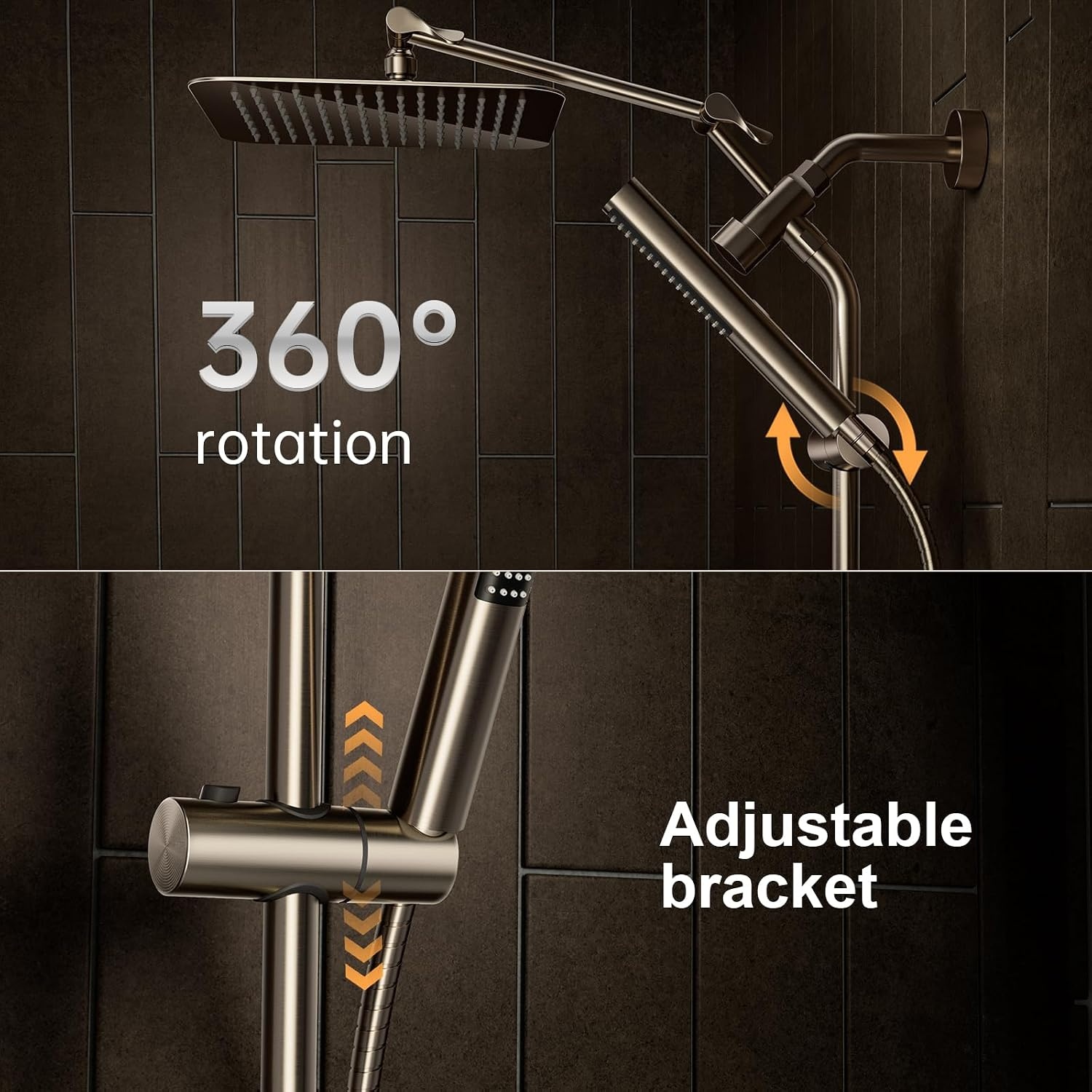 image:imageVeken All Metal 10 Luxurious Rain Shower Head with Handheld SpraySquareBrushed Nickel