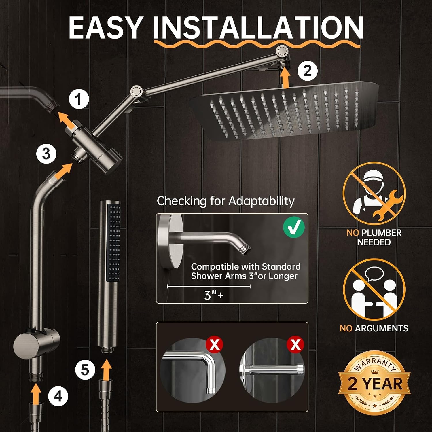image:imageVeken All Metal 10 Luxurious Rain Shower Head with Handheld SpraySquareBrushed Nickel