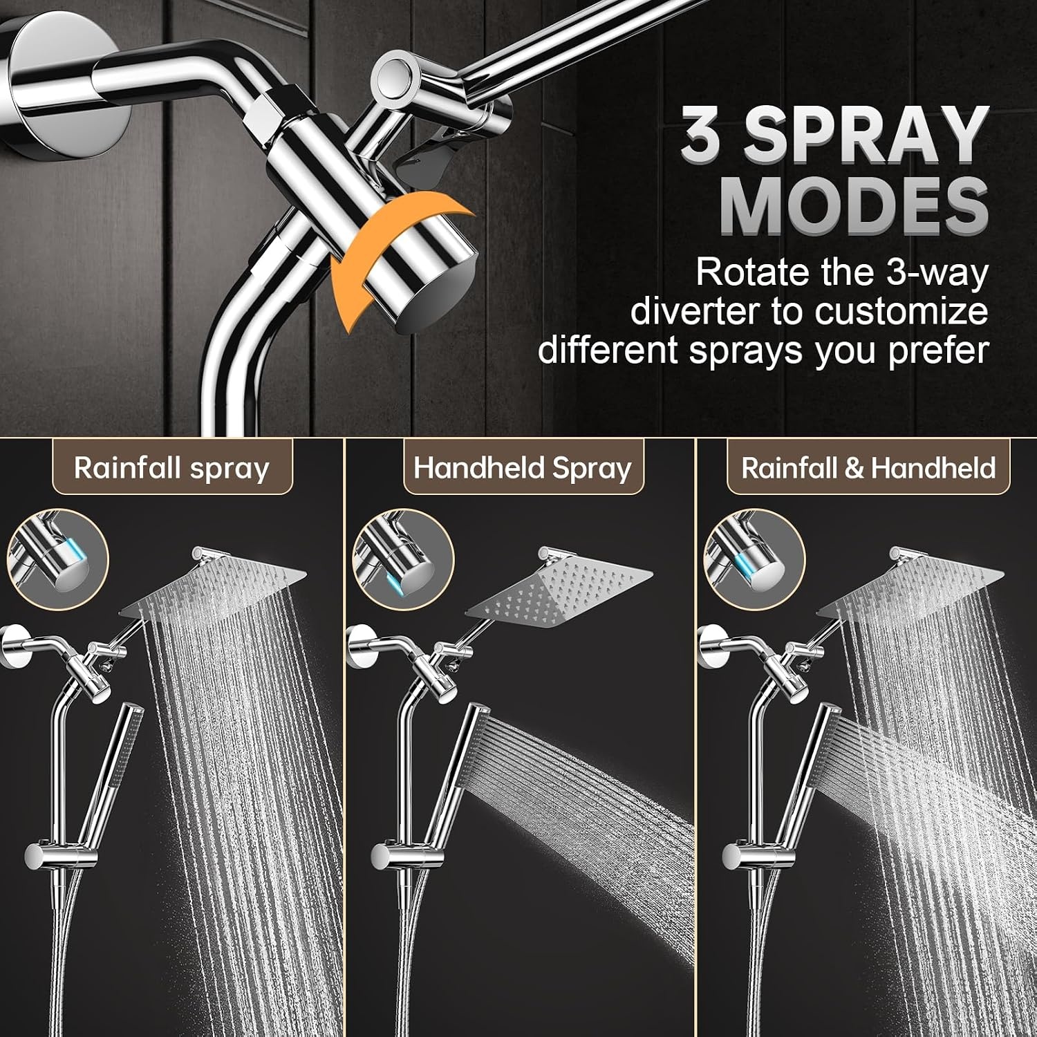 image:imageVeken All Metal 10 Luxurious Rain Shower Head with Handheld SpraySquareChrome
