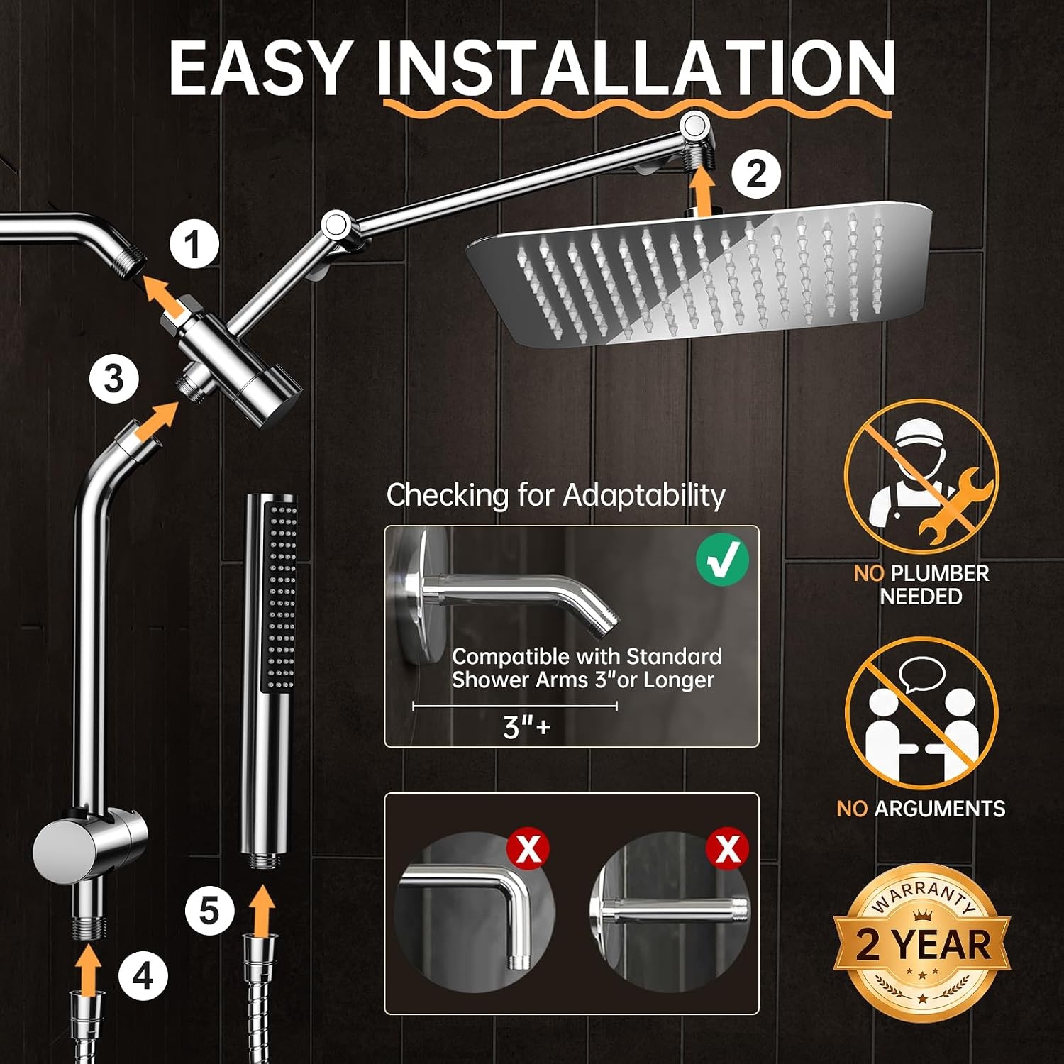 image:imageVeken All Metal 10 Luxurious Rain Shower Head with Handheld SpraySquareChrome