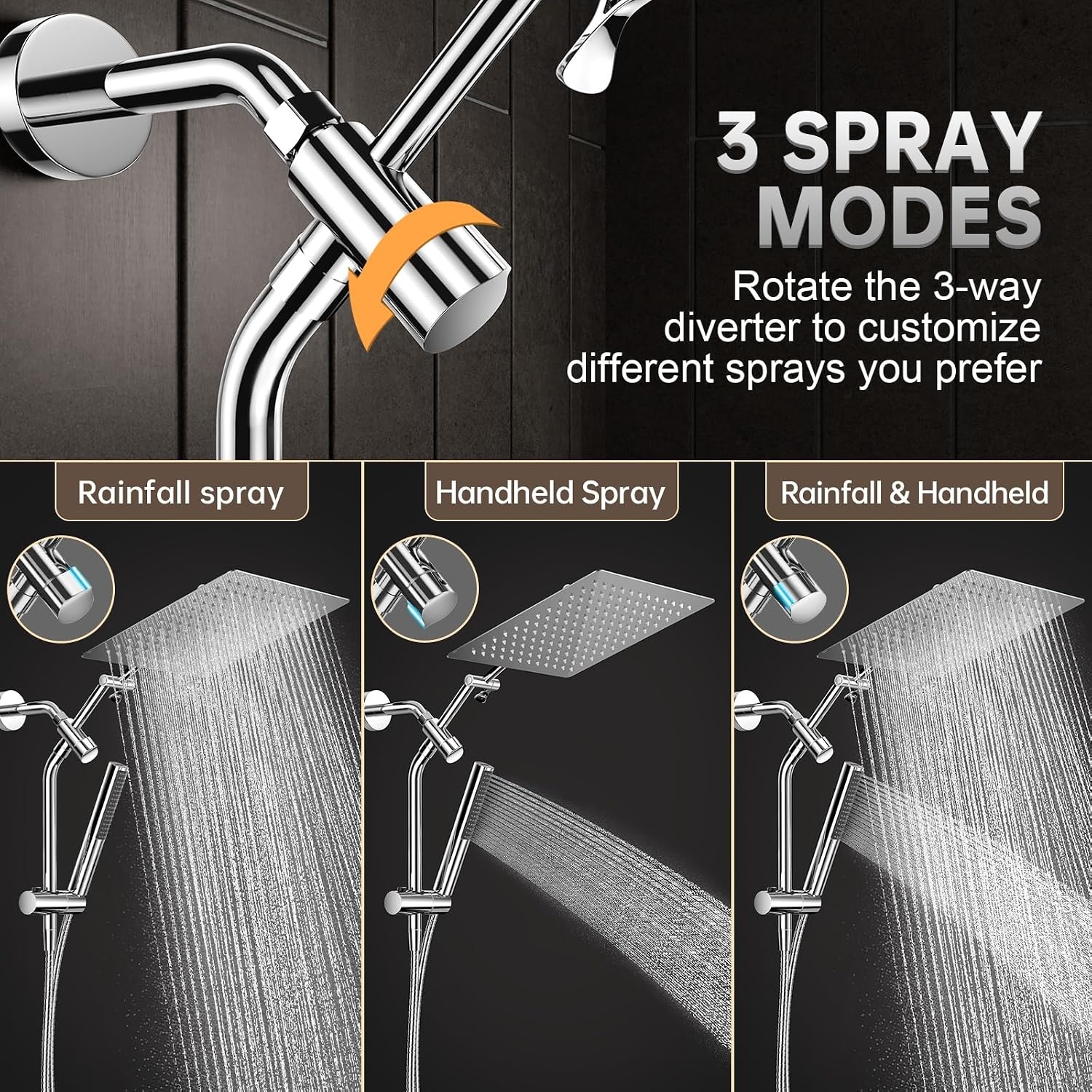 image:imageVeken All Metal 10 Luxurious Rain Shower Head with Handheld SpraySquareChrome