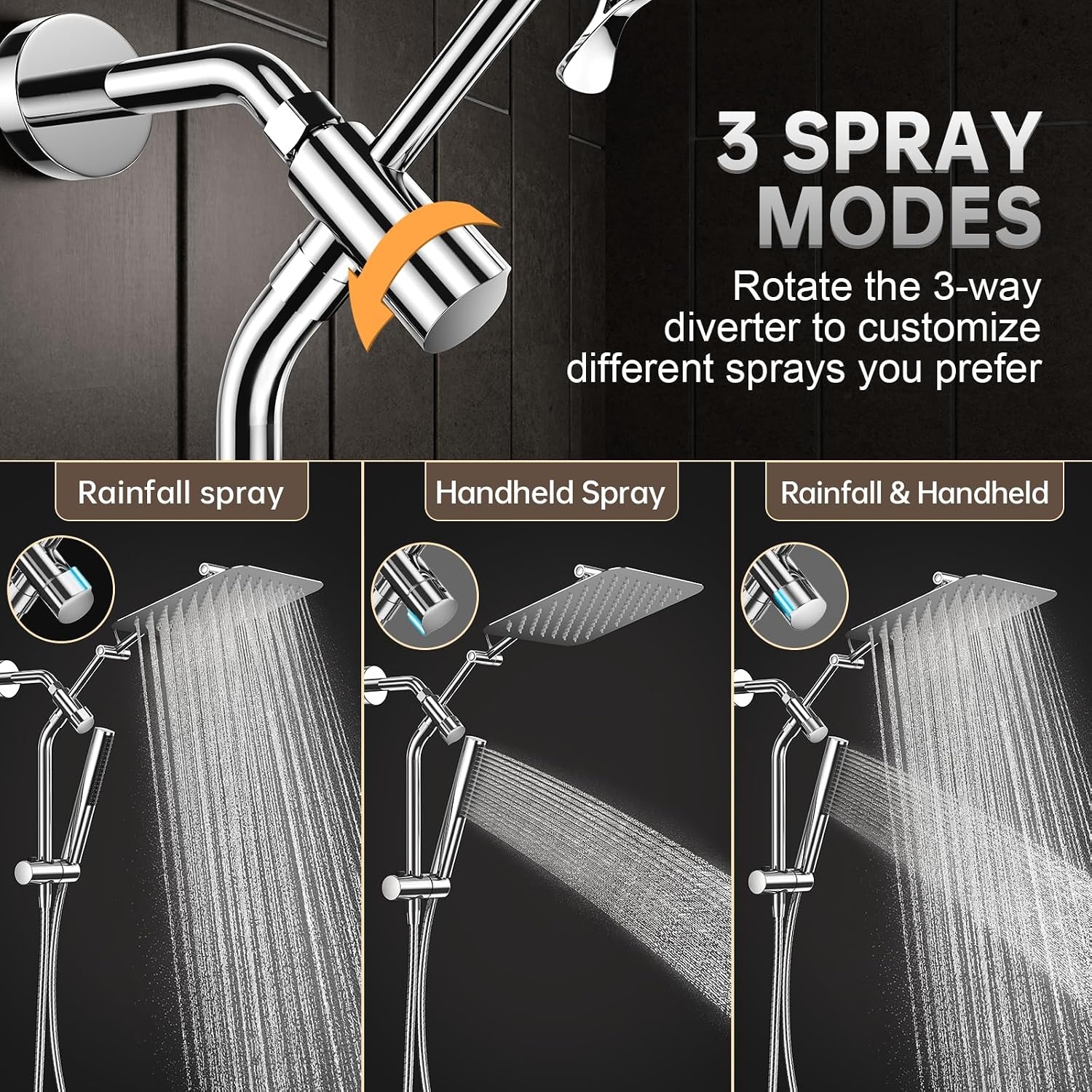 image:imageVeken All Metal 10 Luxurious Rain Shower Head with Handheld SpraySquareChrome