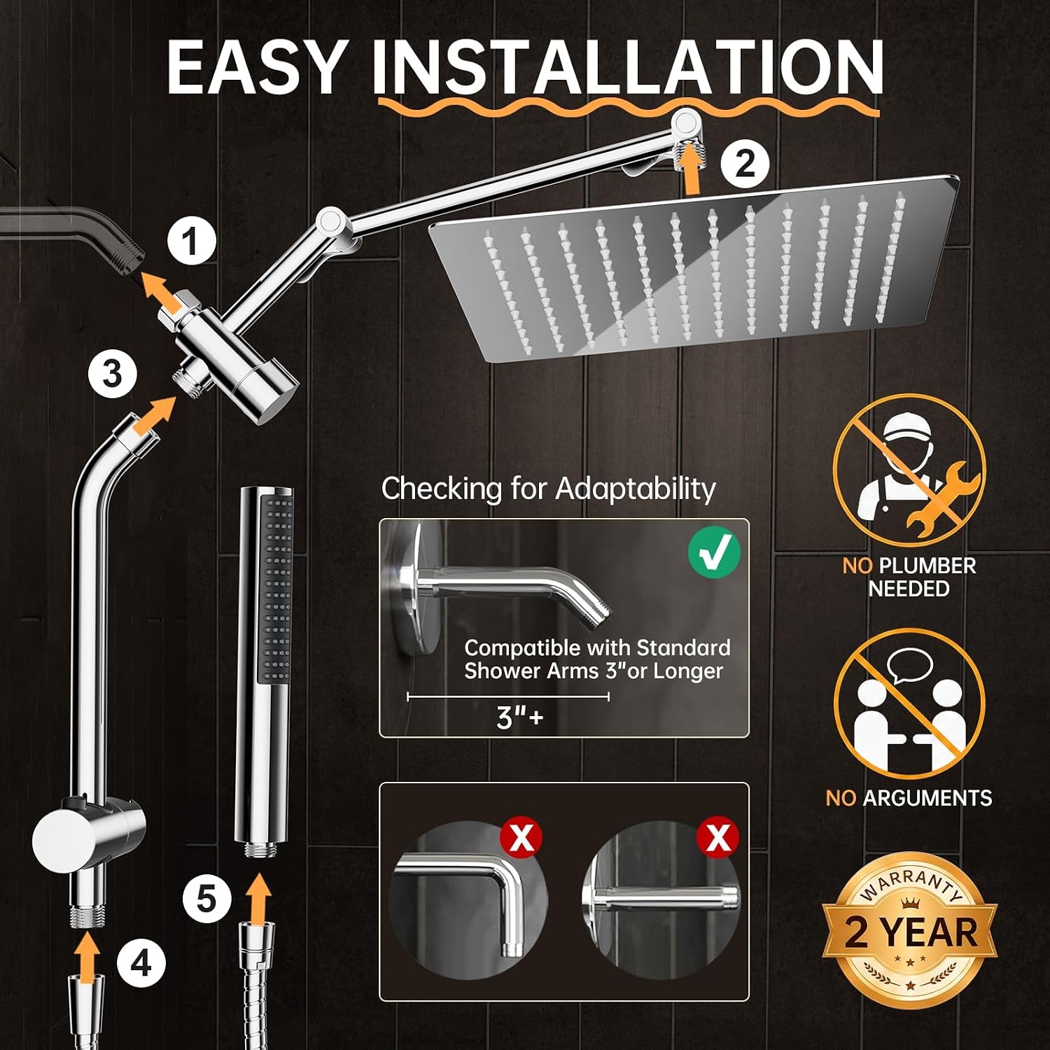 image:imageVeken All Metal 10 Luxurious Rain Shower Head with Handheld SpraySquareChrome