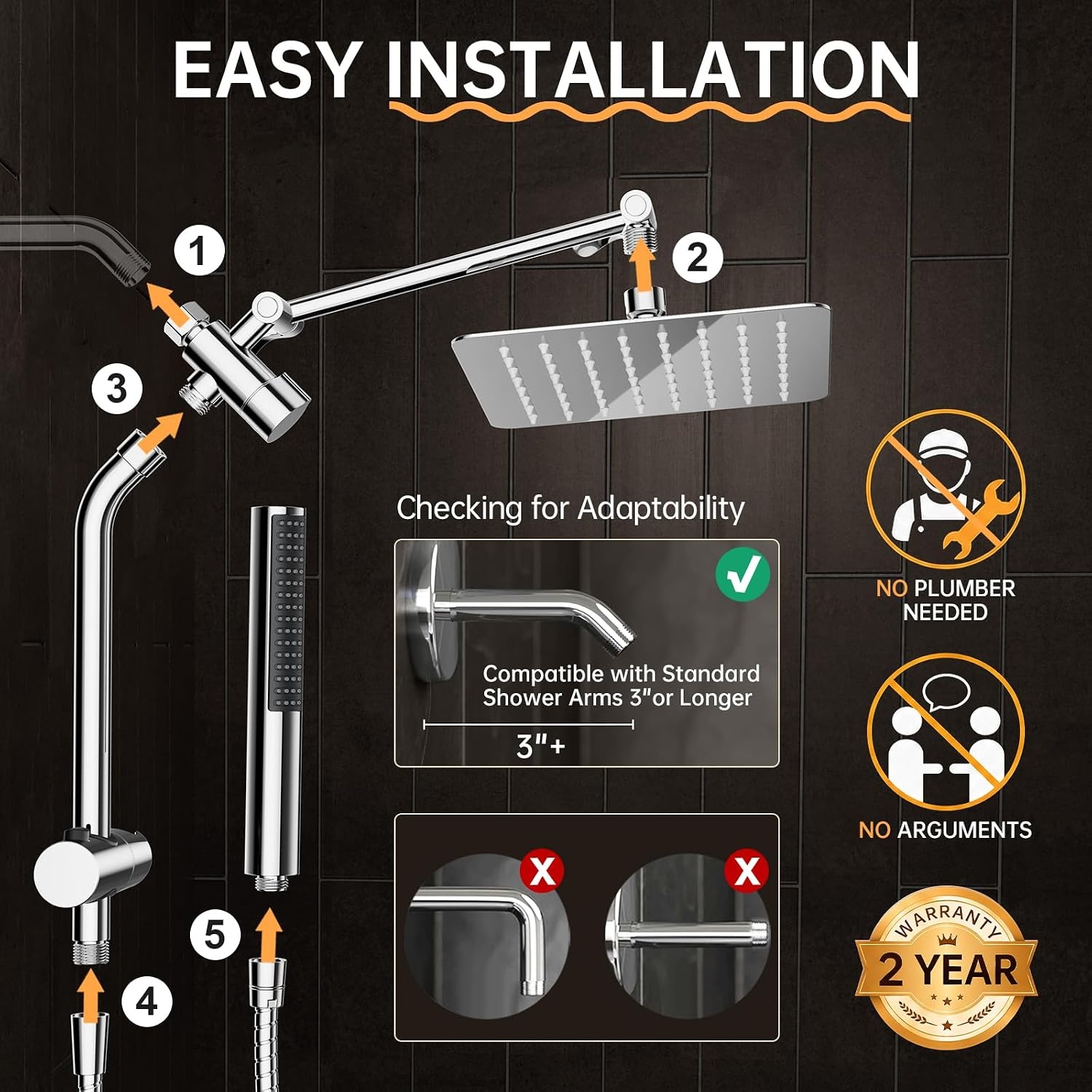 image:imageVeken All Metal 10 Luxurious Rain Shower Head with Handheld SpraySquareChrome