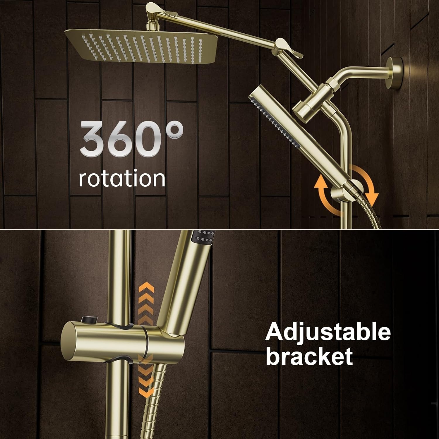 image:imageVeken All Metal 10 Luxurious Rain Shower Head with Handheld SpraySquareGoldbrushed