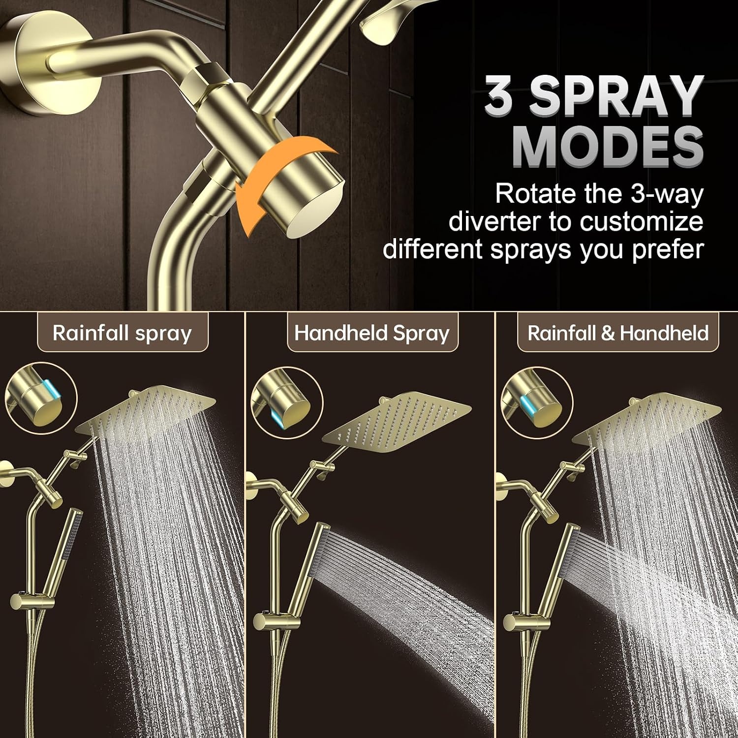 image:imageVeken All Metal 10 Luxurious Rain Shower Head with Handheld SpraySquareGoldbrushed