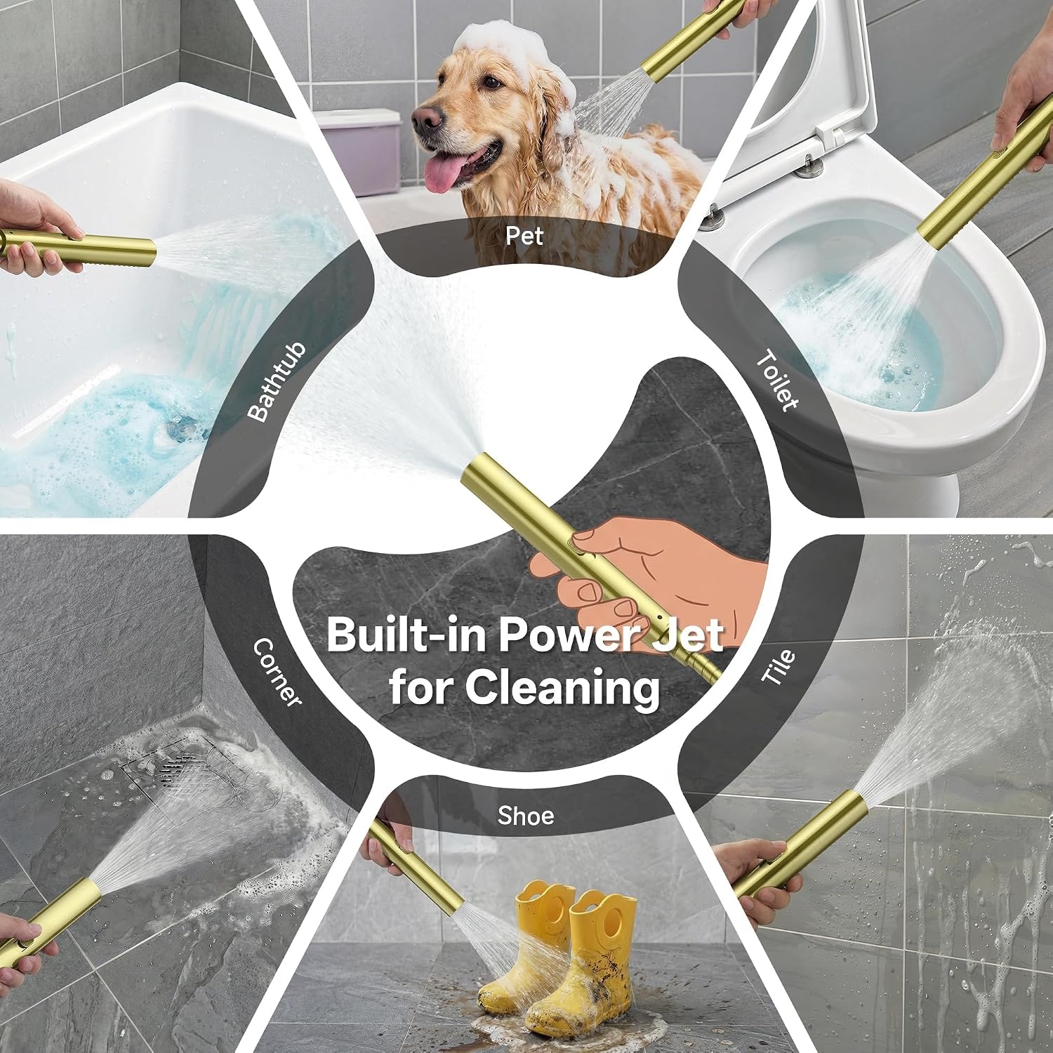 image:imageVeken All Metal 10 Luxurious Rain Shower Head with Handheld SpraySquareGoldbrushed