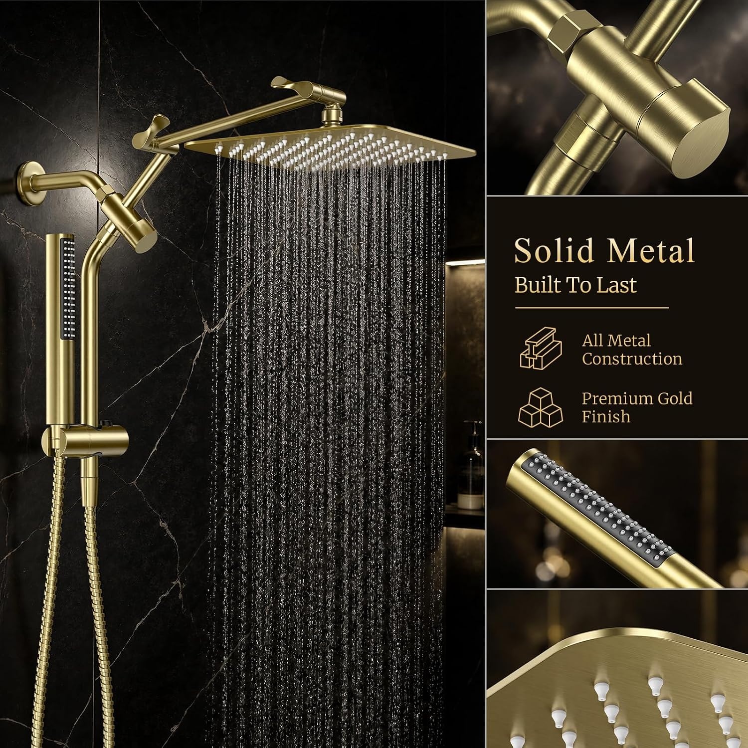 image:imageVeken All Metal 10 Luxurious Rain Shower Head with Handheld SpraySquareGoldbrushed