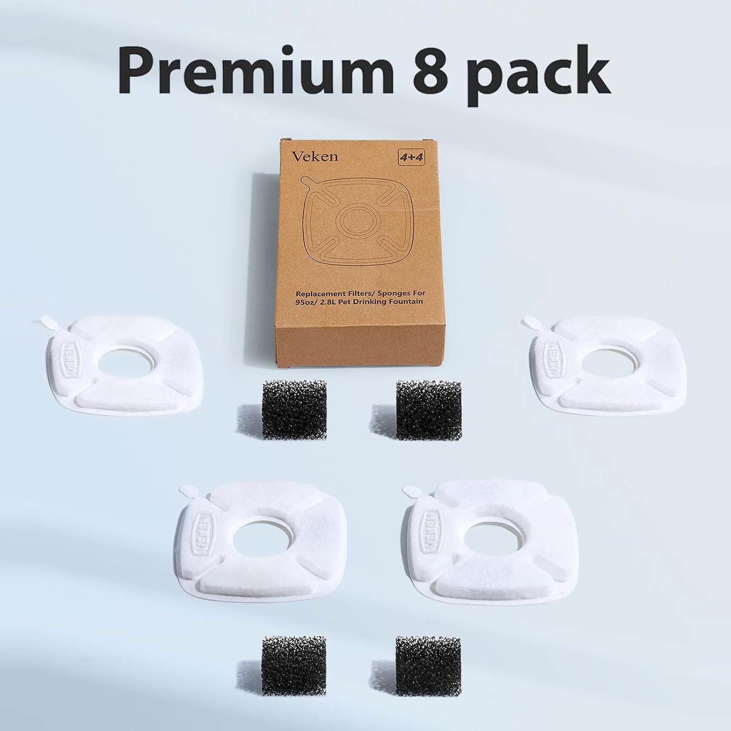 image:imageVeken Cat Water Fountain Filter Classic 4 Pack Replacement Filters4 Filters4 Sponges 1 month supply
