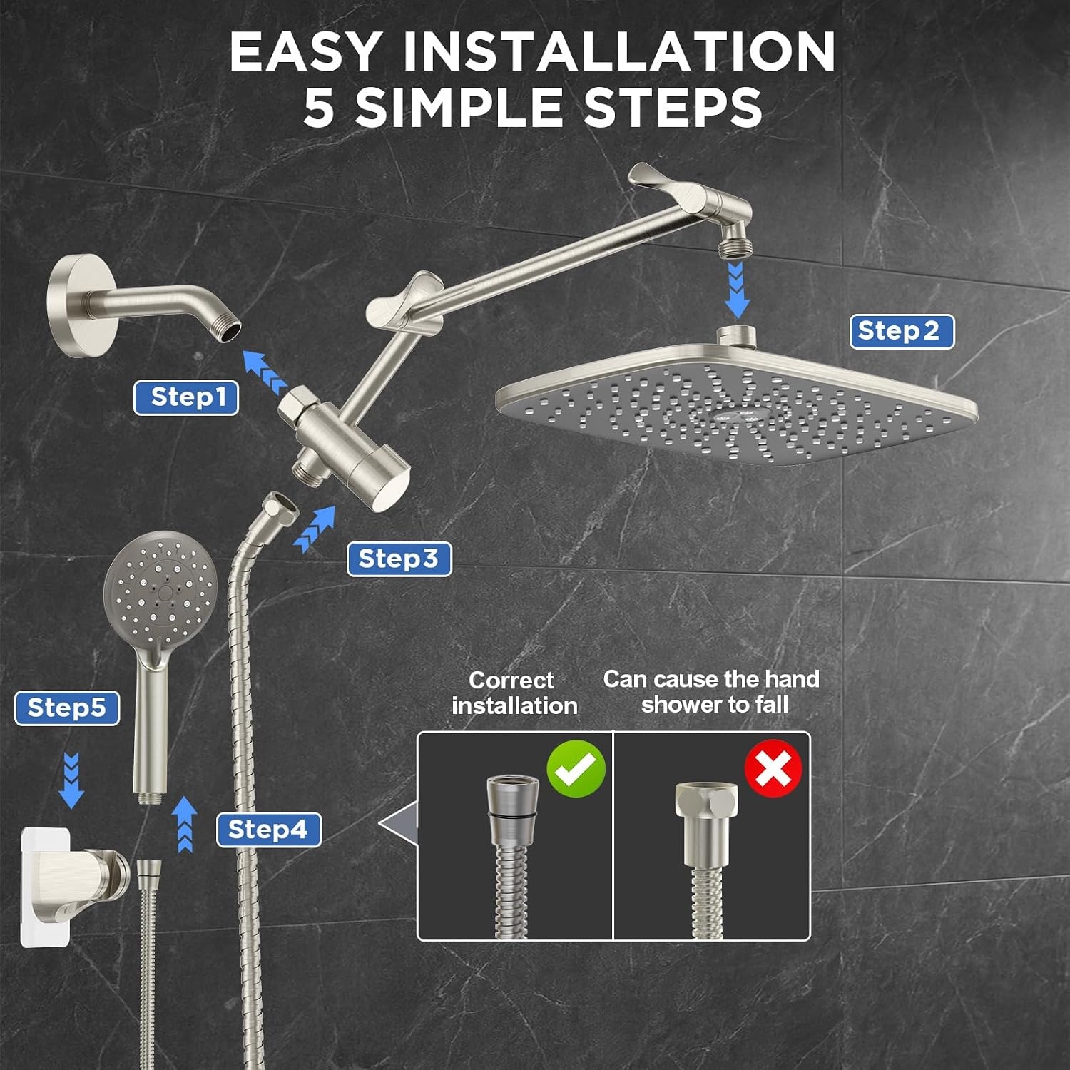 image:imageVeken Gold 118 High Pressure Shower Head with Handheld LeakProof DesignBrushed Nickel