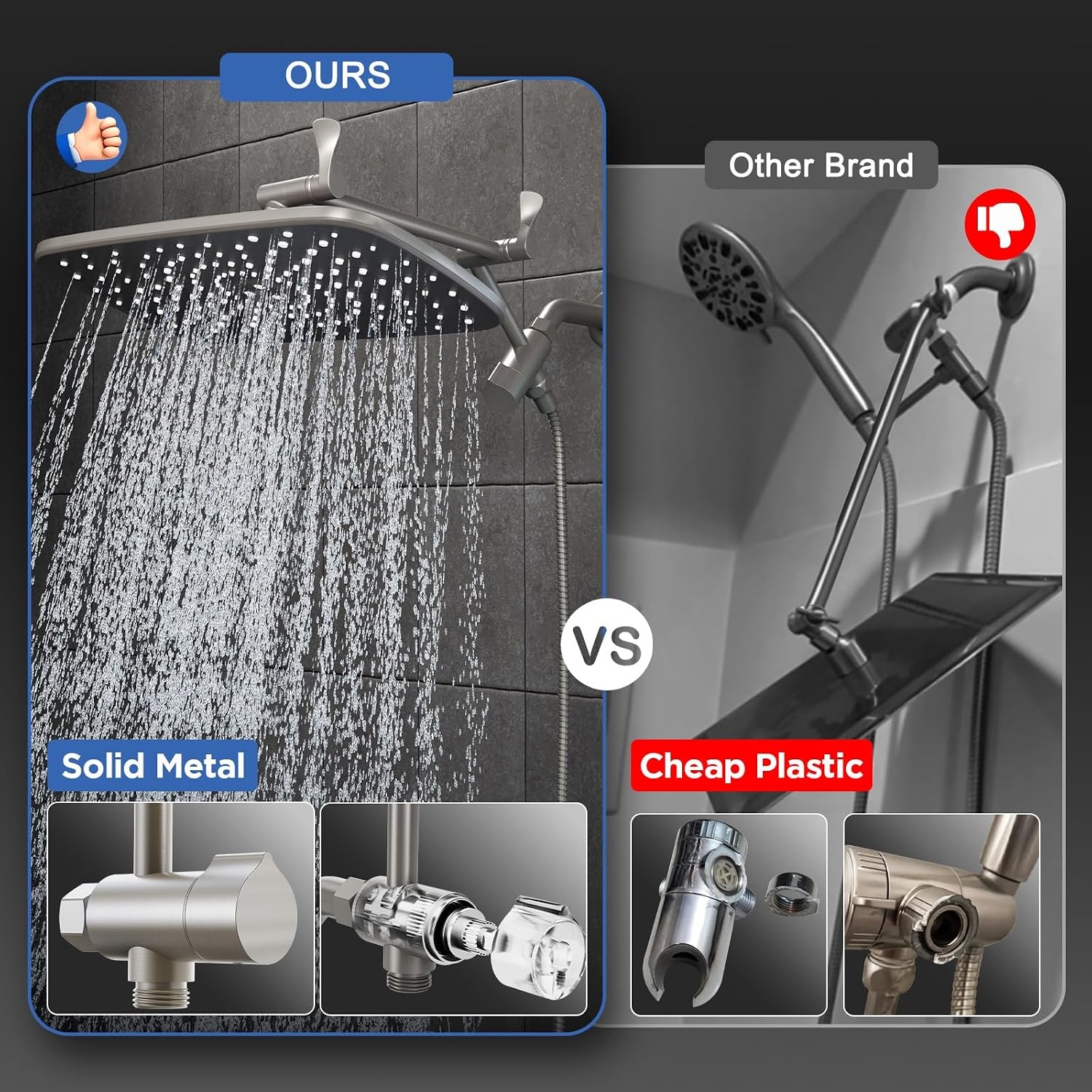 image:imageVeken Gold 118 High Pressure Shower Head with Handheld LeakProof DesignBrushed Nickel
