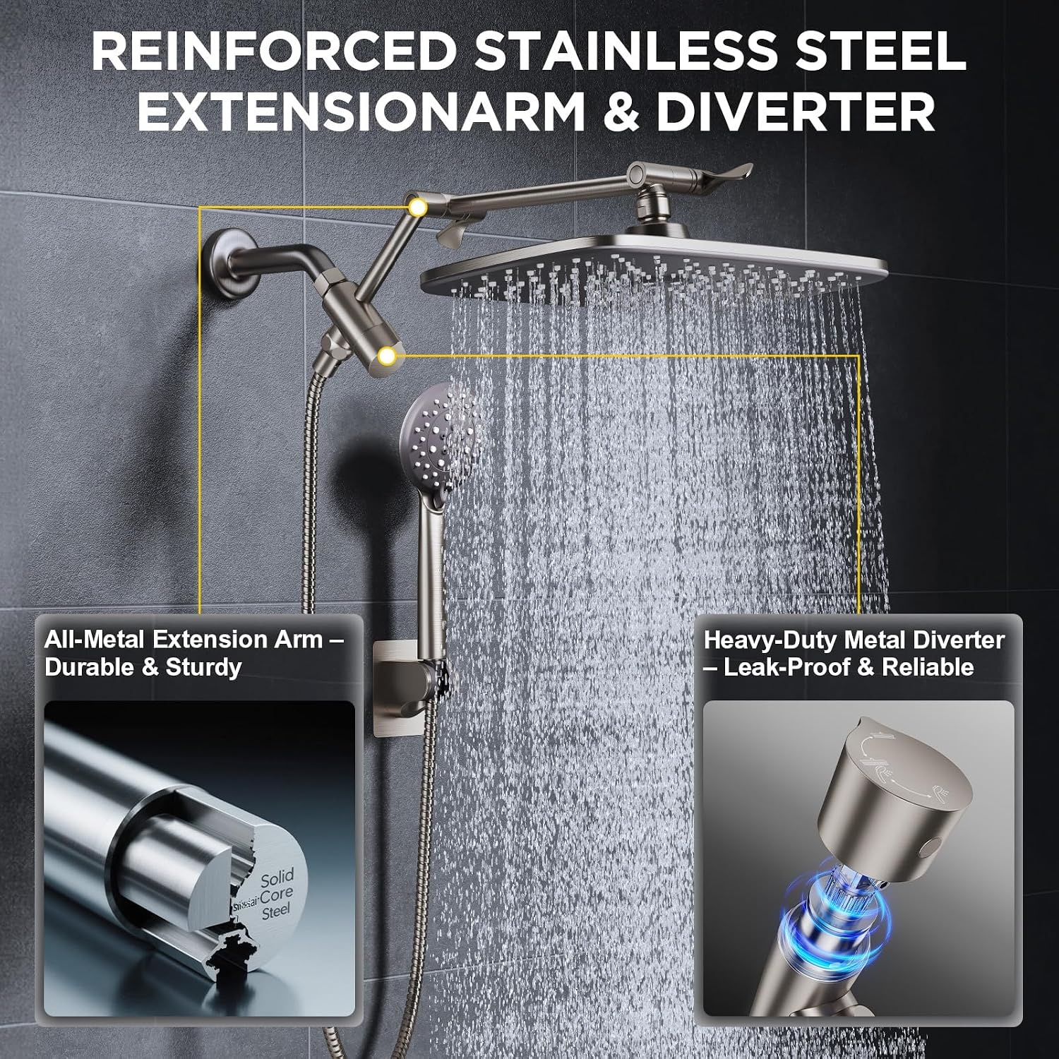 image:imageVeken Gold 118 High Pressure Shower Head with Handheld LeakProof DesignBrushed Nickel