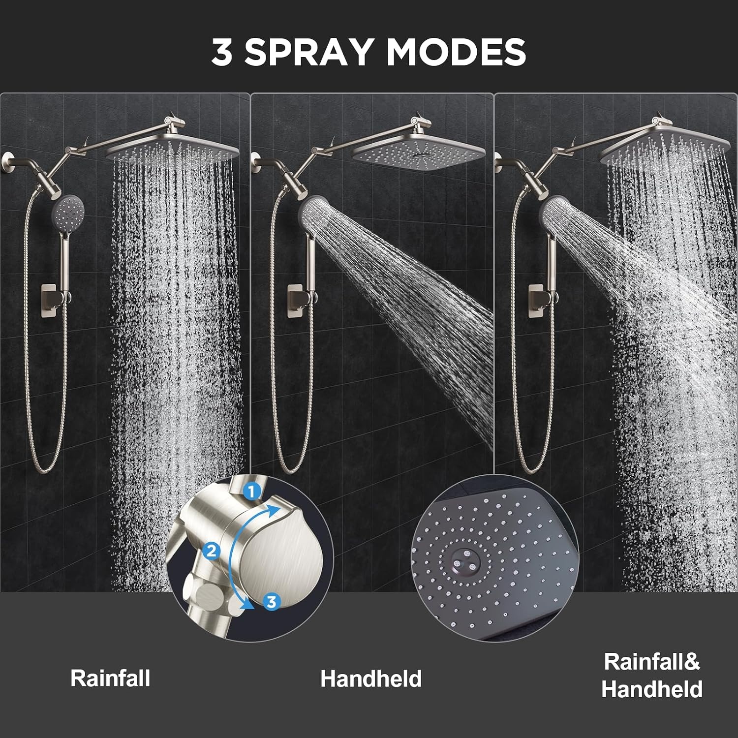 image:imageVeken Gold 118 High Pressure Shower Head with Handheld LeakProof DesignBrushed Nickel