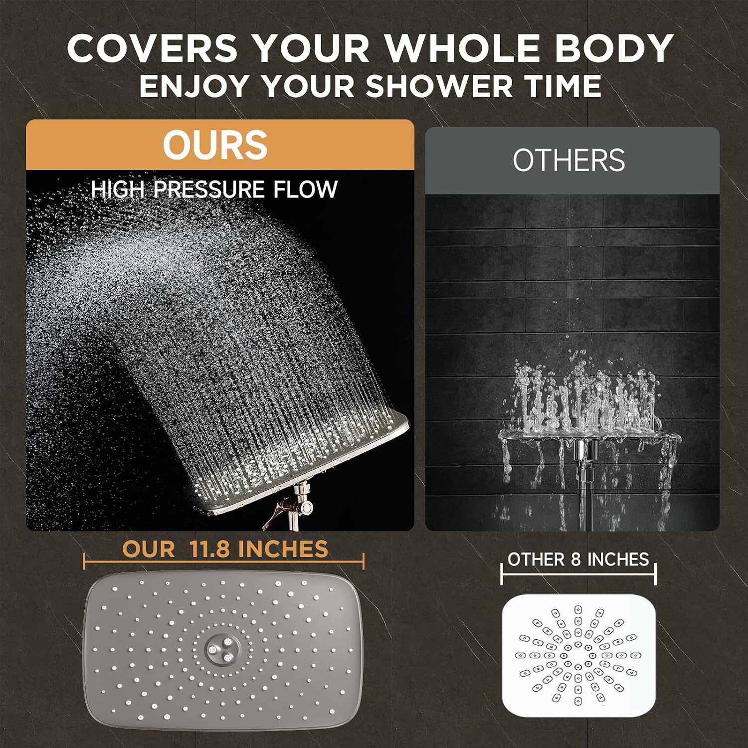 image:imageVeken Gold 118 High Pressure Shower Head with Handheld LeakProof DesignBrushed Nickel