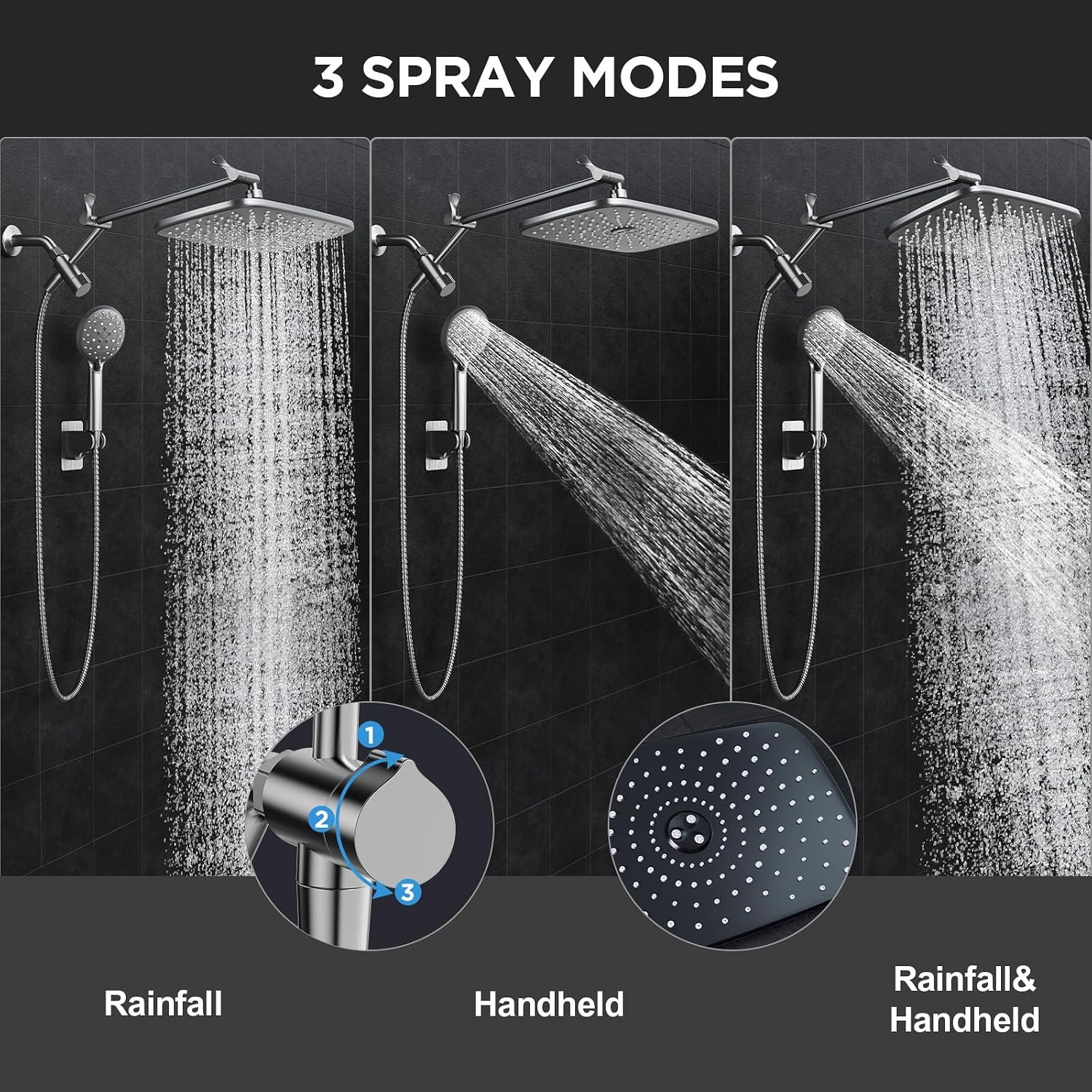 image:imageVeken Gold 118 High Pressure Shower Head with Handheld LeakProof DesignGunmetal Gray