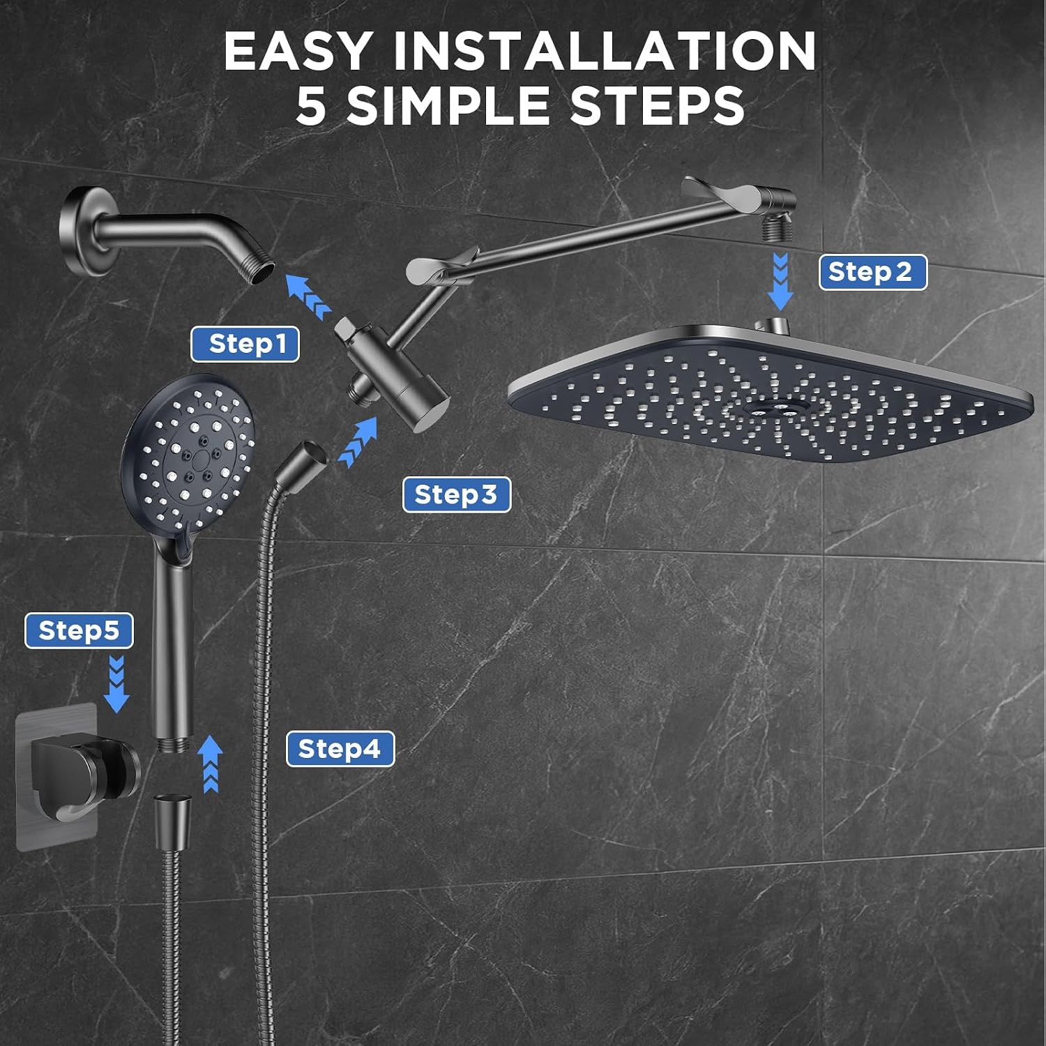 image:imageVeken Gold 118 High Pressure Shower Head with Handheld LeakProof DesignGunmetal Gray