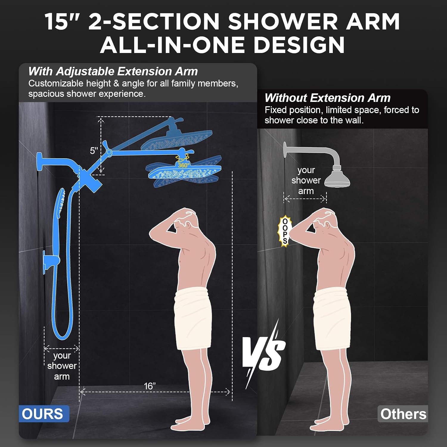 image:imageVeken Gold 118 High Pressure Shower Head with Handheld LeakProof DesignGunmetal Gray