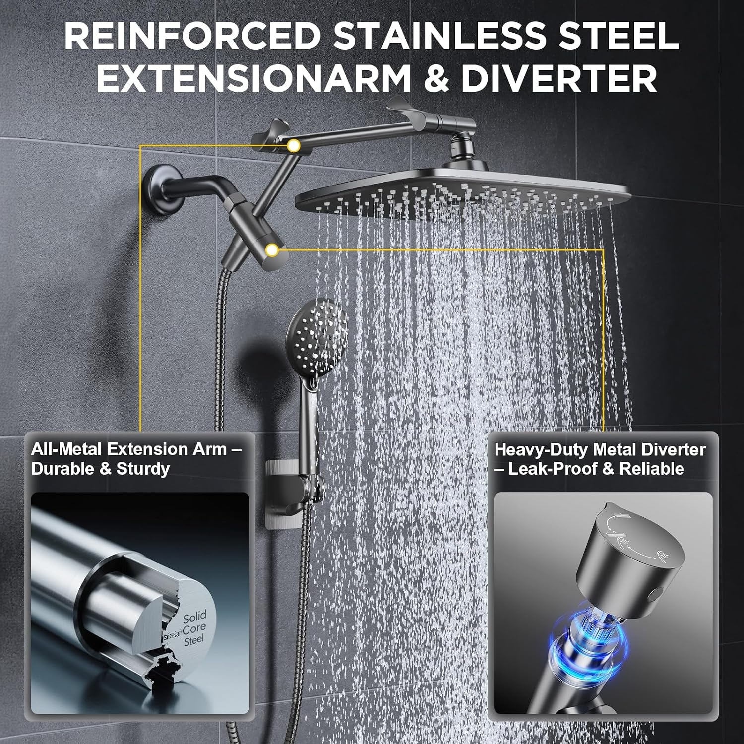 image:imageVeken Gold 118 High Pressure Shower Head with Handheld LeakProof DesignGunmetal Gray