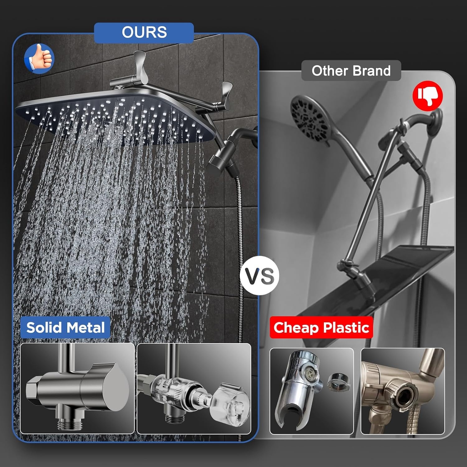 image:imageVeken Gold 118 High Pressure Shower Head with Handheld LeakProof DesignGunmetal Gray
