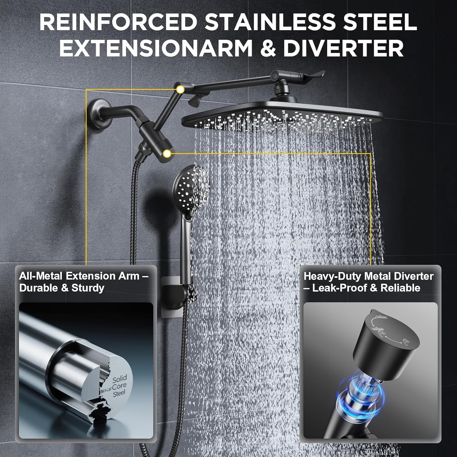 image:imageVeken Gold 118 High Pressure Shower Head with Handheld LeakProof DesignMatte Black