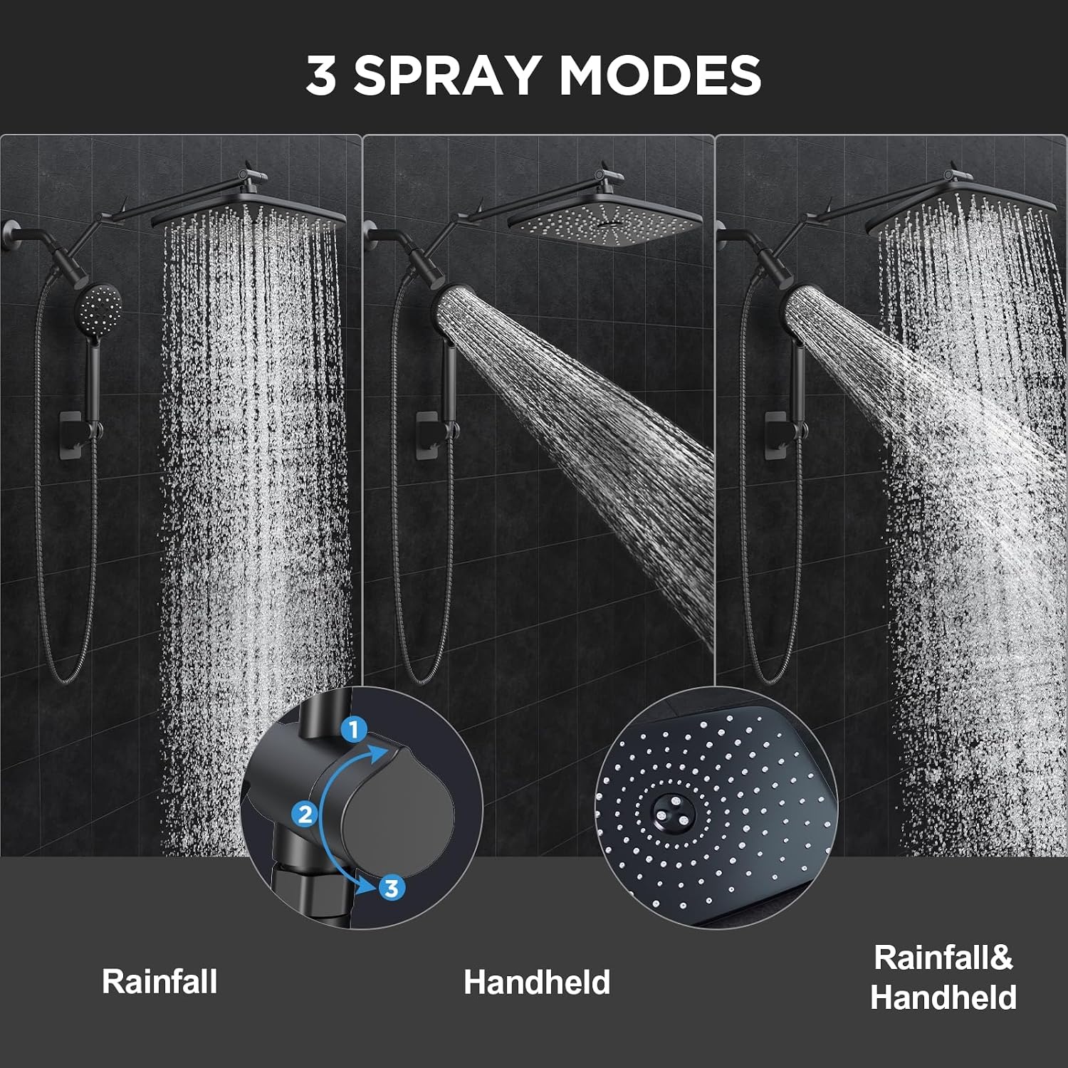 image:imageVeken Gold 118 High Pressure Shower Head with Handheld LeakProof DesignMatte Black