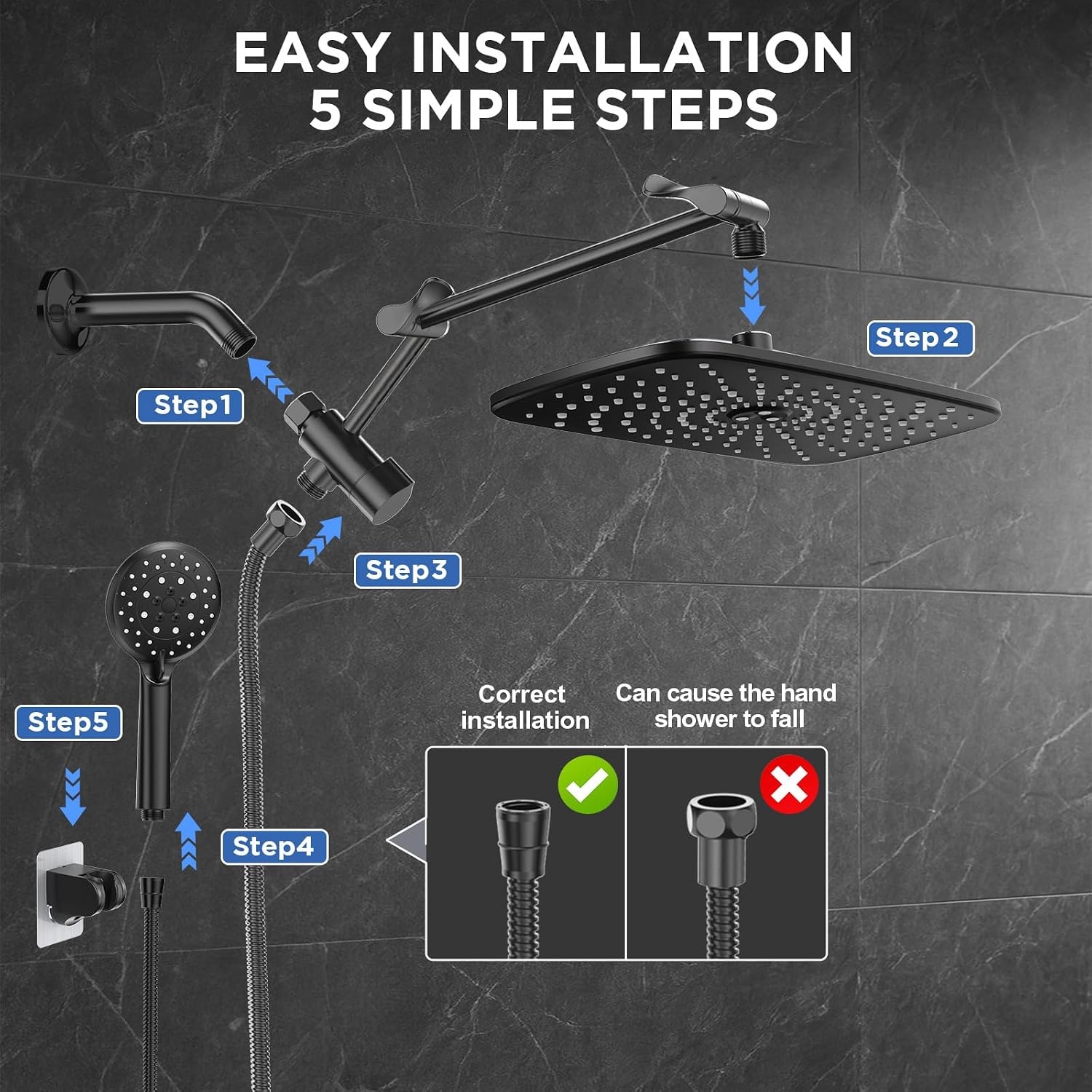 image:imageVeken Gold 118 High Pressure Shower Head with Handheld LeakProof DesignMatte Black