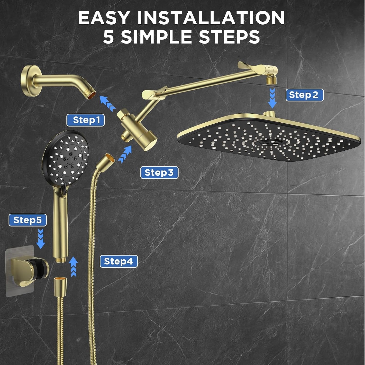 image:imageVeken Gold 118 High Pressure Shower Head with Handheld LeakProof DesignPure Gold