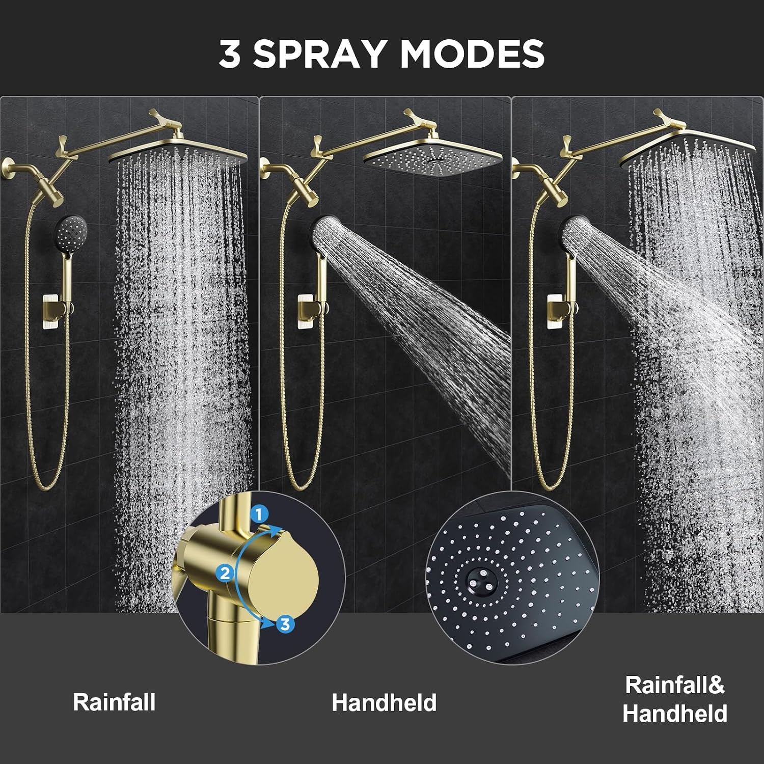 image:imageVeken Gold 118 High Pressure Shower Head with Handheld LeakProof DesignPure Gold