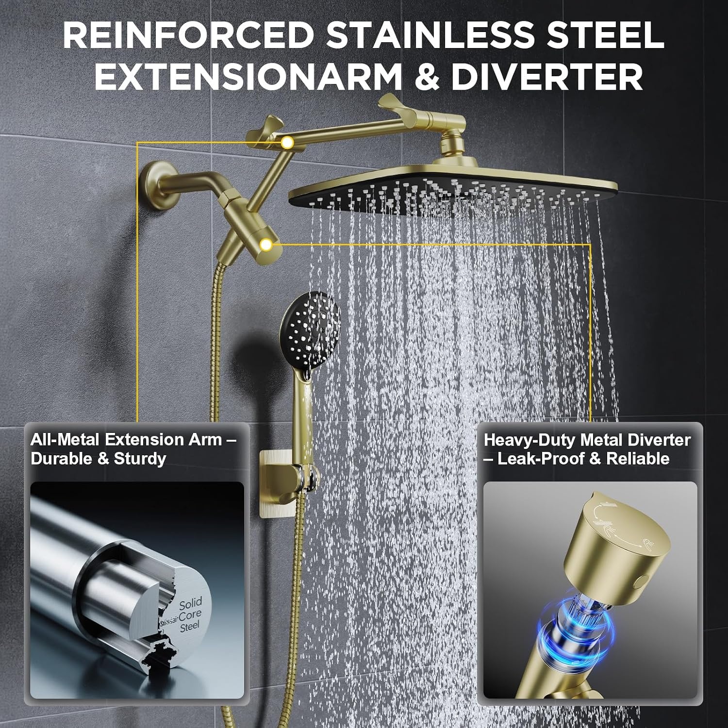 image:imageVeken Gold 118 High Pressure Shower Head with Handheld LeakProof DesignPure Gold