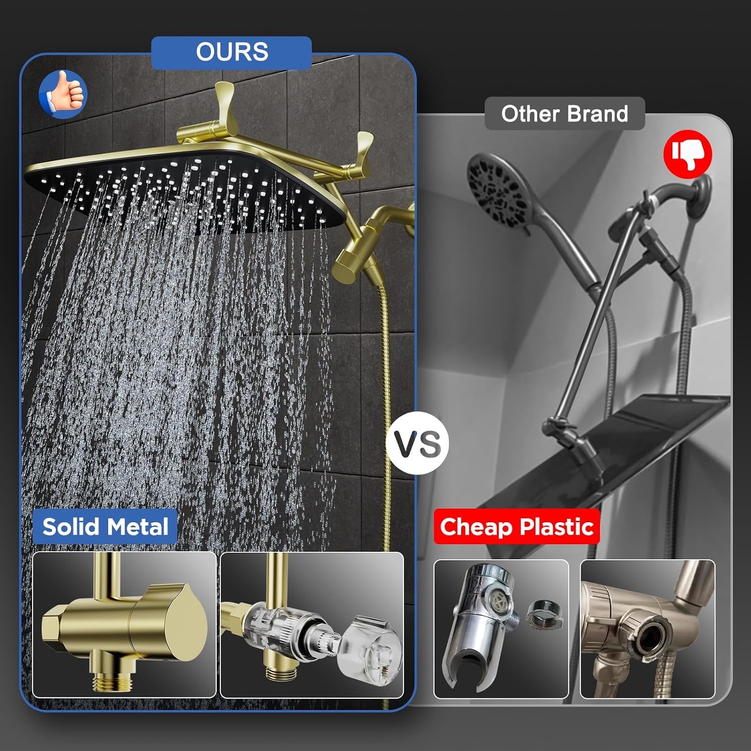 image:imageVeken Gold 118 High Pressure Shower Head with Handheld LeakProof DesignPure Gold